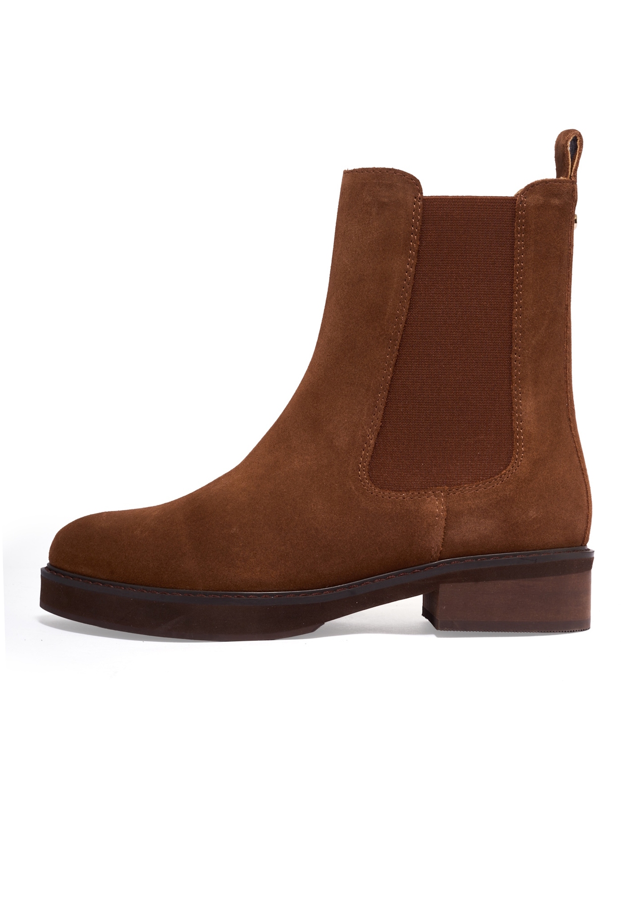 Light brown suede women's Chelsea boots BUTYD-1278-1G(Z26), side product view on white background.