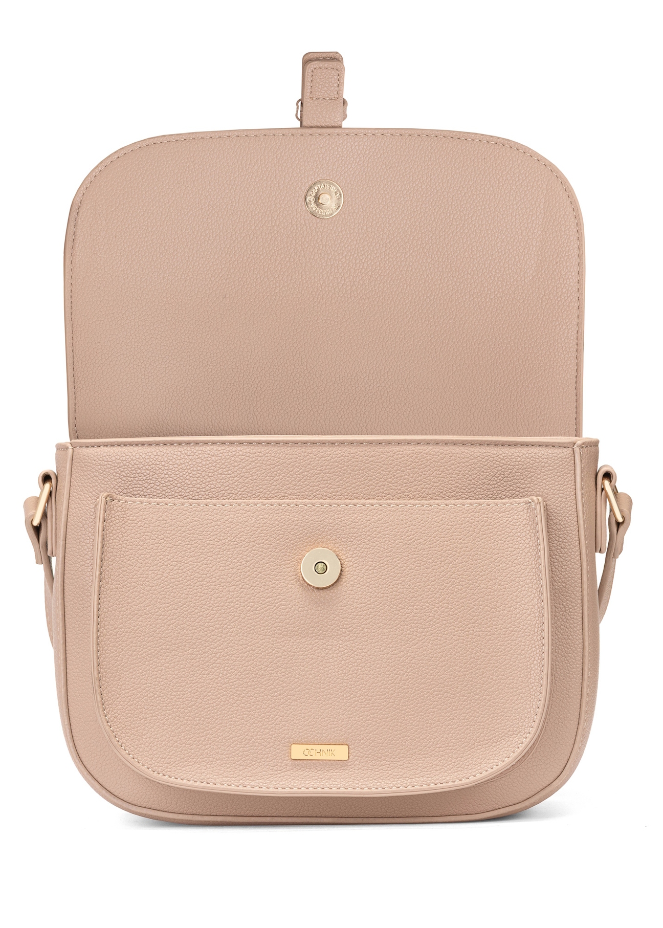 Beige women's messenger bag TOREC-1003-81(W25), front view of the product with an open flap on a white background.