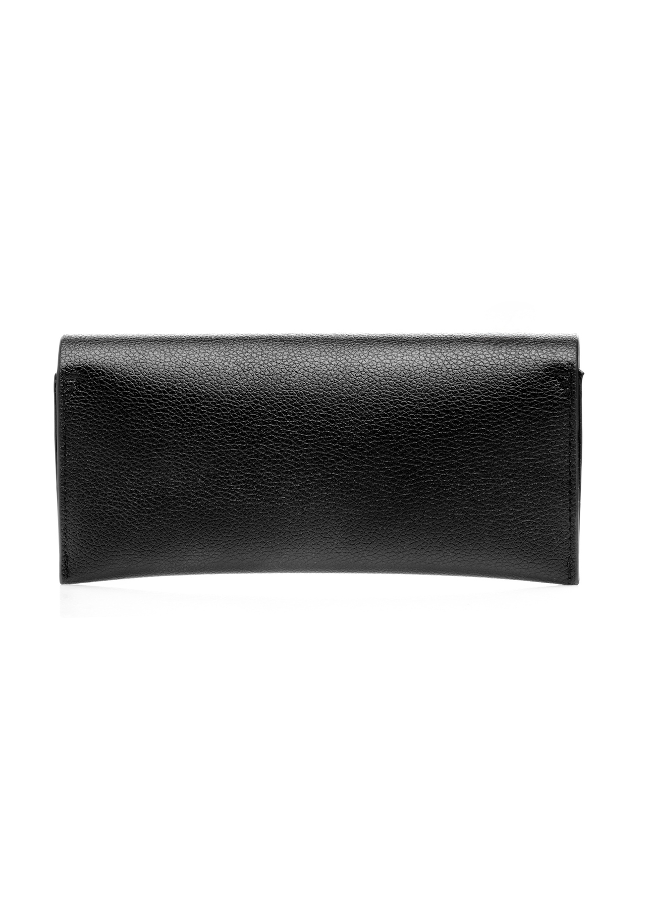 Black imitation leather glasses case POREC-0434-99(W26), product view from the back on a white background.