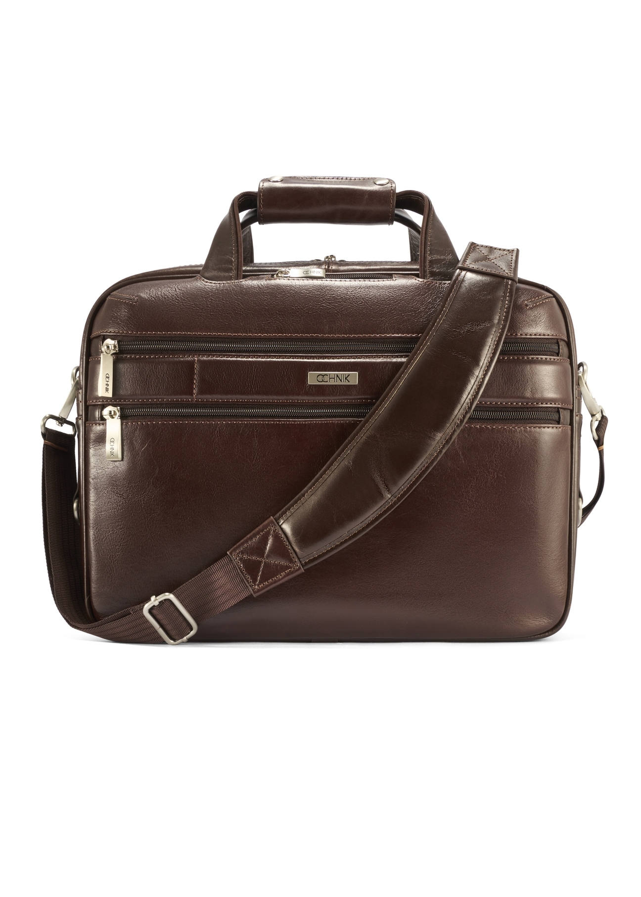 Brown leather men's bag TORMS-0483-89(Z25), product view from the front on a white background.