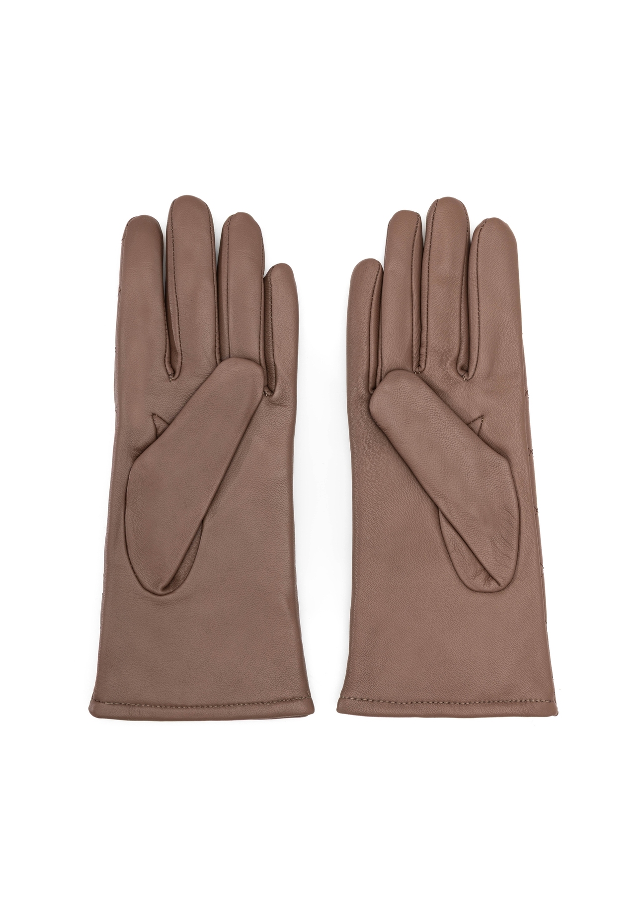 Women's camel leather gloves REKDS-0079A-24(Z25), product view from the back on a white background.
