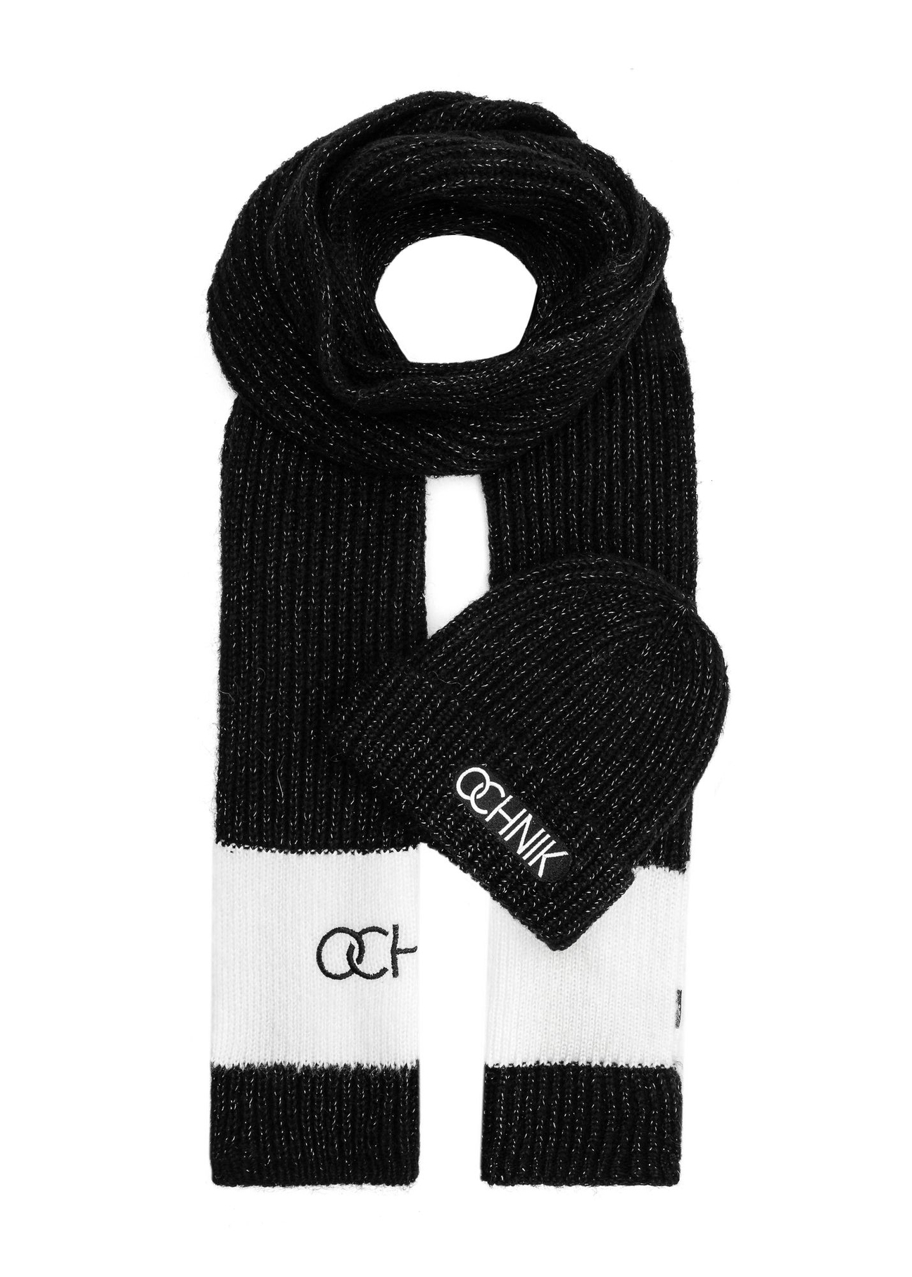 Black hat and scarf set ZESTD-0010-99(Z25) - front product view on white background.