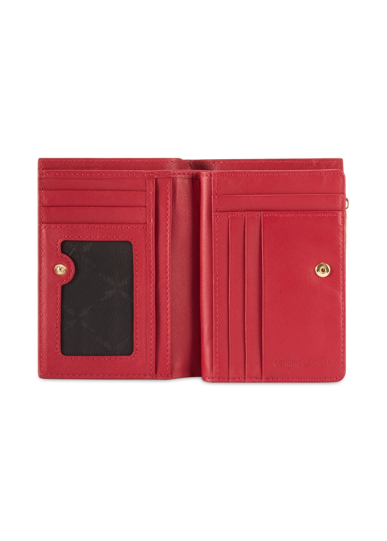 Red leather women's wallet PORES-0980R-4B(W26), product view inside on white background.
