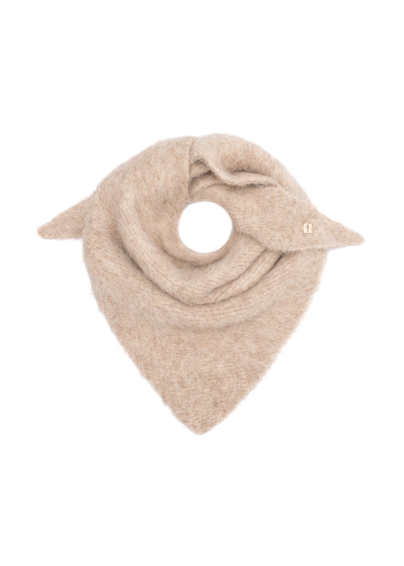 Beige women's alpaca wool scarf SZADT-0223-1B(Z26), front product view on white background.
