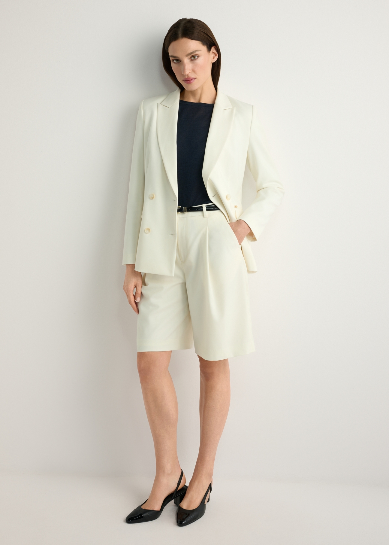 Women's white wool-blend blazer ZAKDT-0045-0B(W26), front view of the product on the model. Full-length silhouette visible.