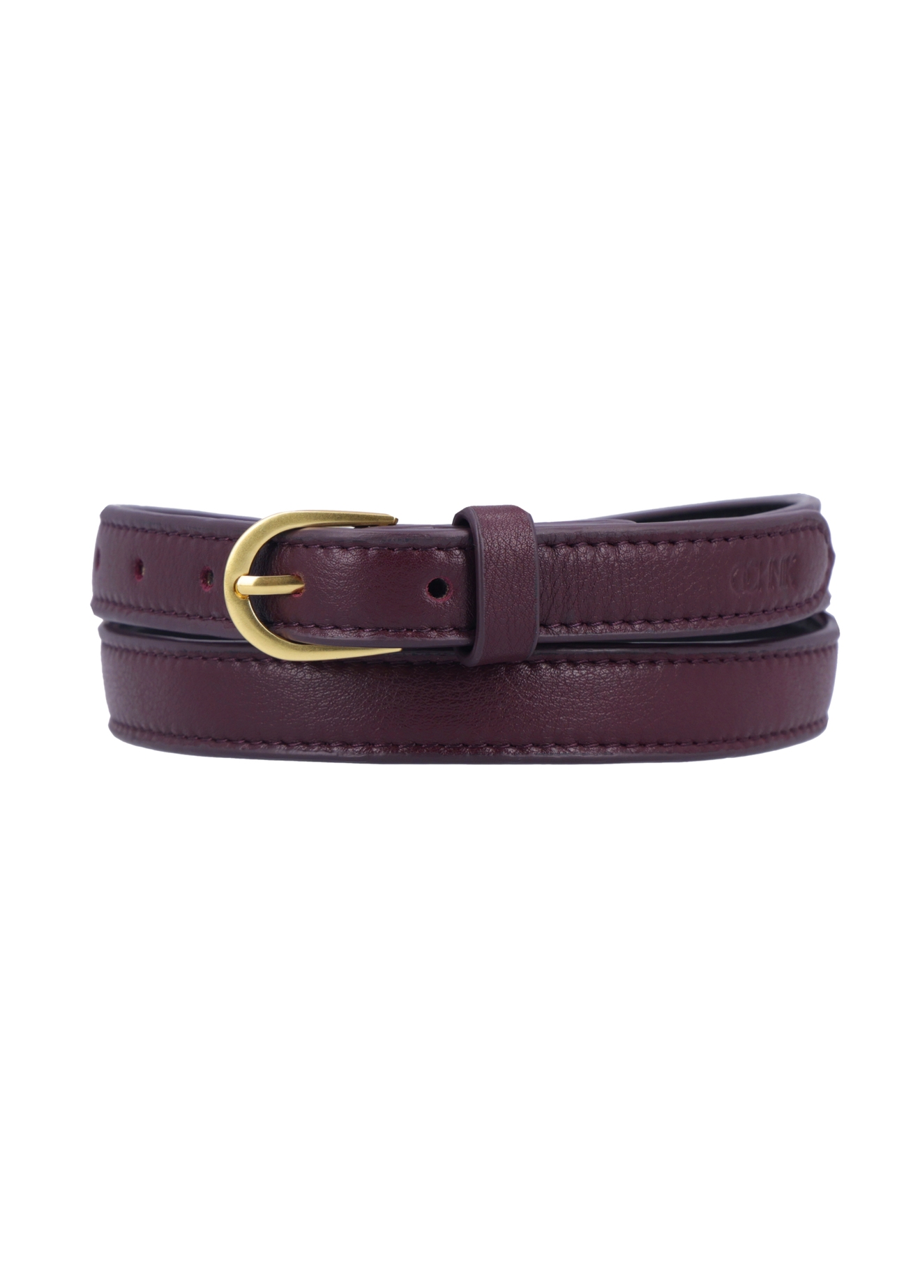 Burgundy women's leather belt PASDS-0344-4D(Z26), front product view on white background.