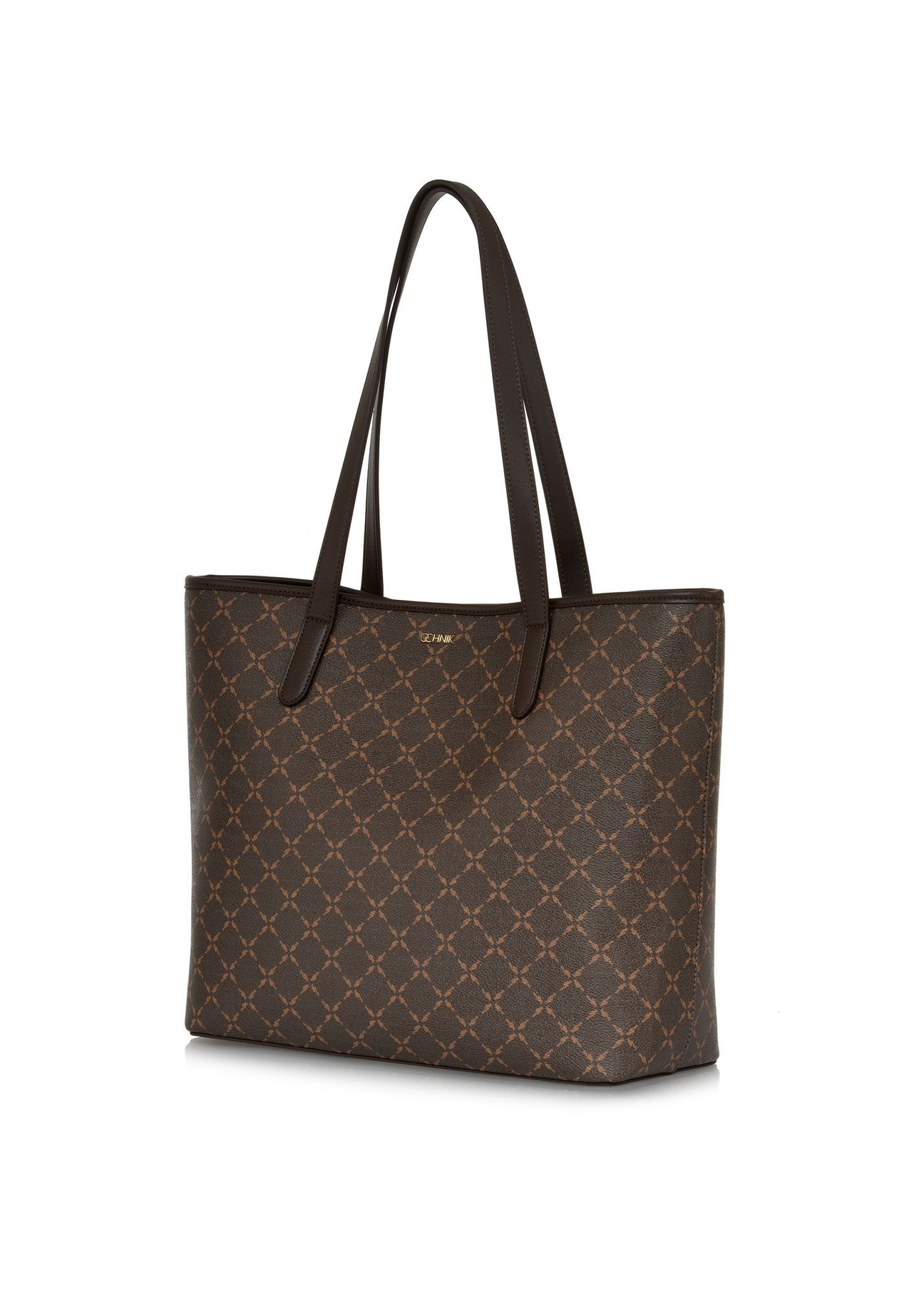 Women's brown shopper bag TOREC-0816A-89(Z25) - diagonal view on a white background.