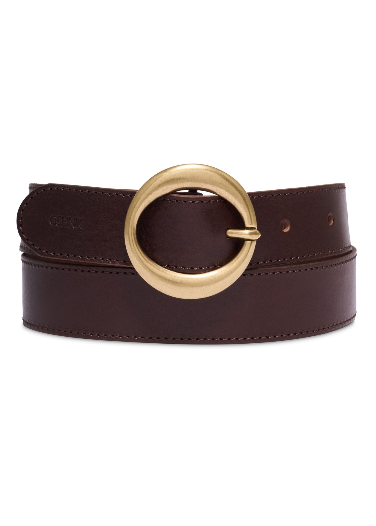 Dark brown leather women's belt PASDS-0353-1I(Z26) - front product view, on white background.