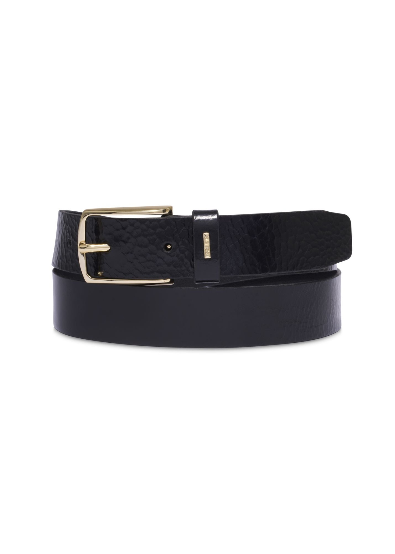Black women's leather belt with embossing PASDS-0358-9F(Z26) - front product view, on white background.