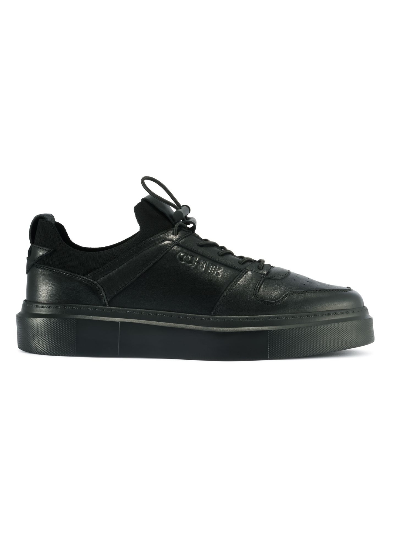 Men's black leather sneakers BUTYM-0509-99(Z25) - side view of the product on a white background.