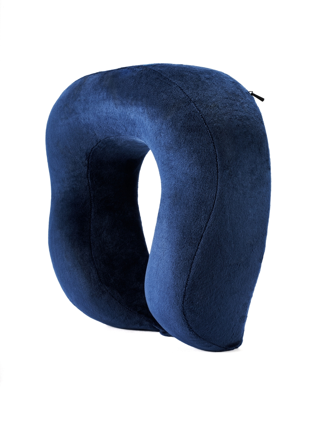 Navy blue travel pillow AW-014-0002-69(W25), diagonal product view on white background.