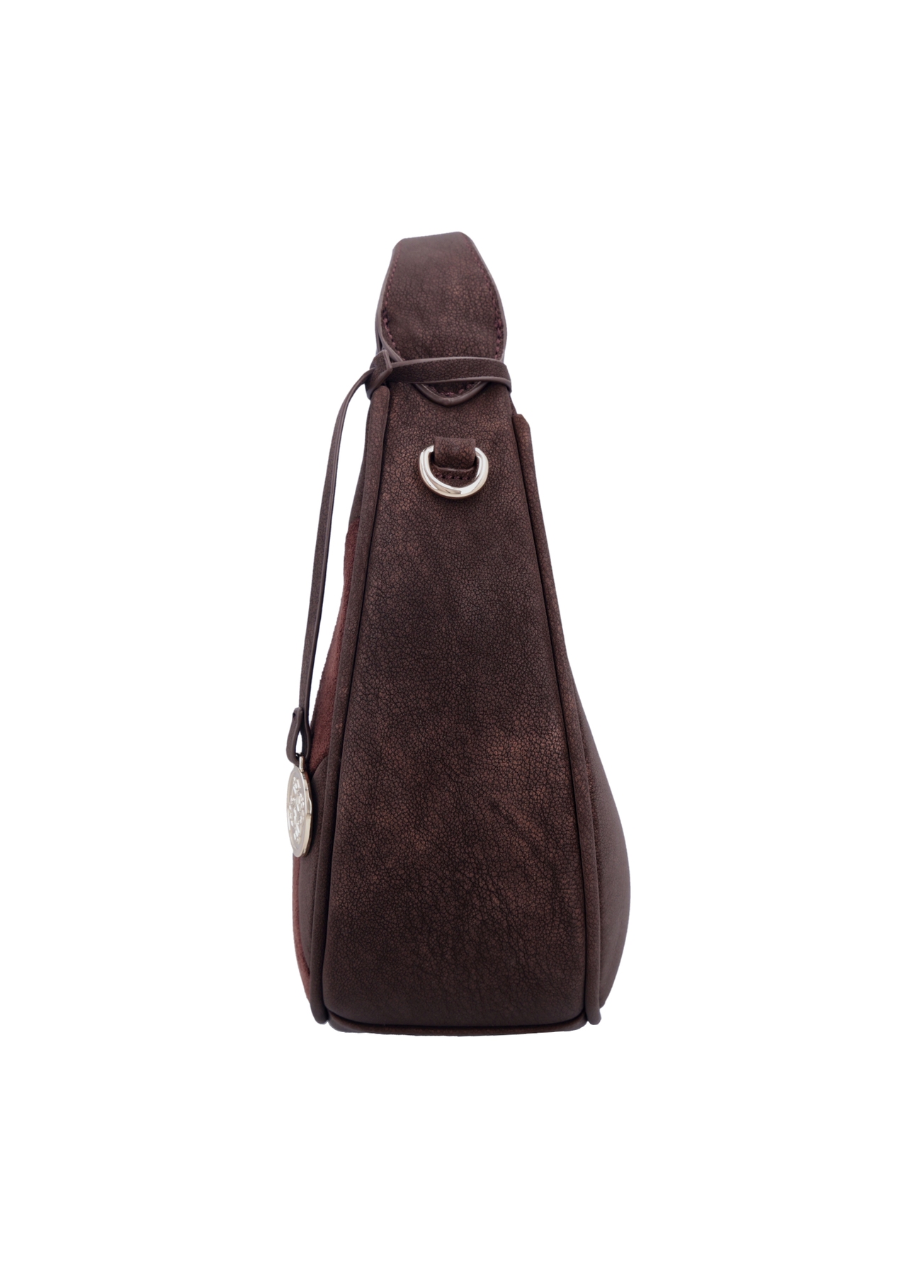 Brown small shoulder bag TOREC-1319-1H(Z26), side product view on white background.
