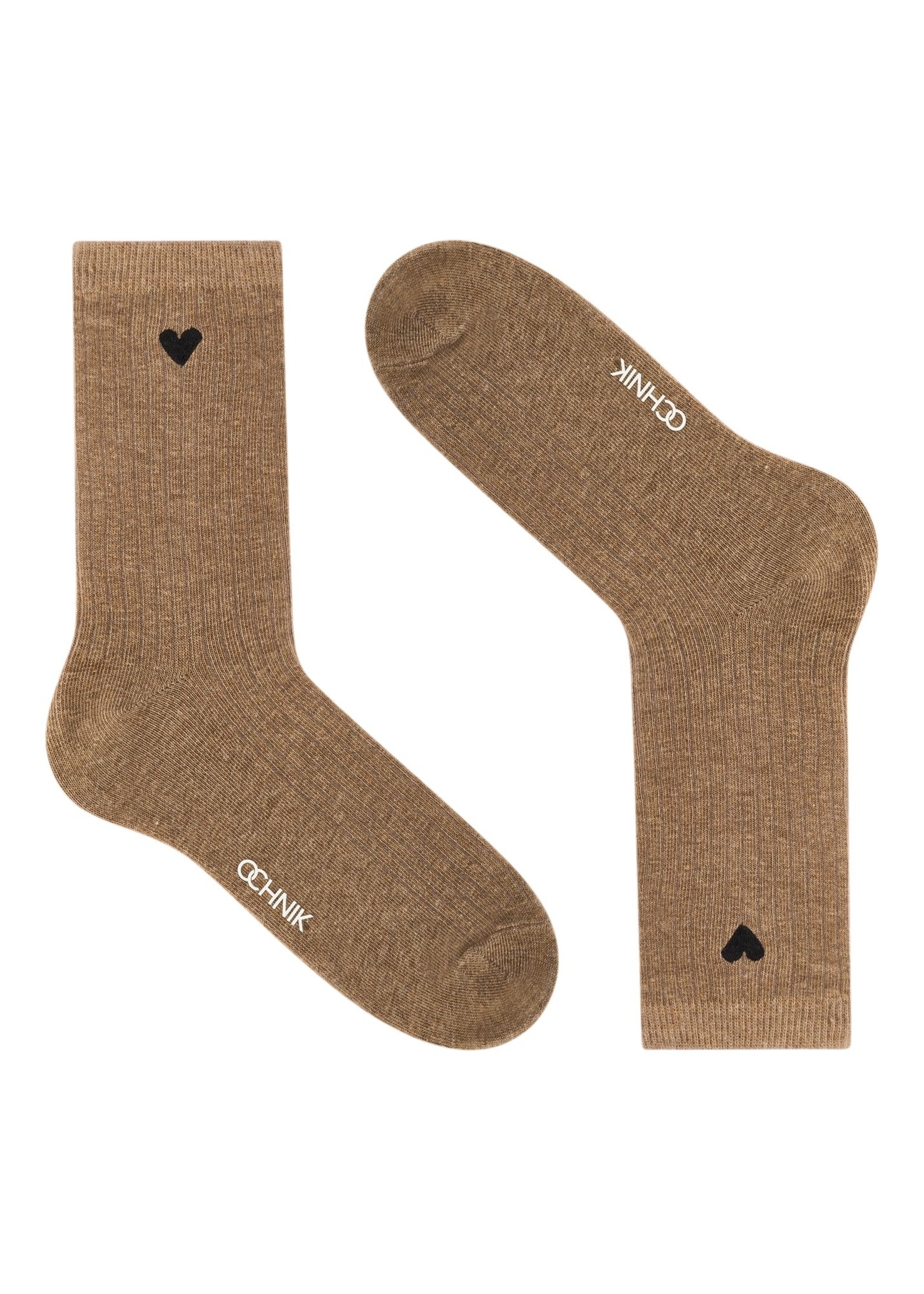 Set of beige women's socks ZESDT-0033-81(Z25), view of one part of the product in the packaging on a white background.