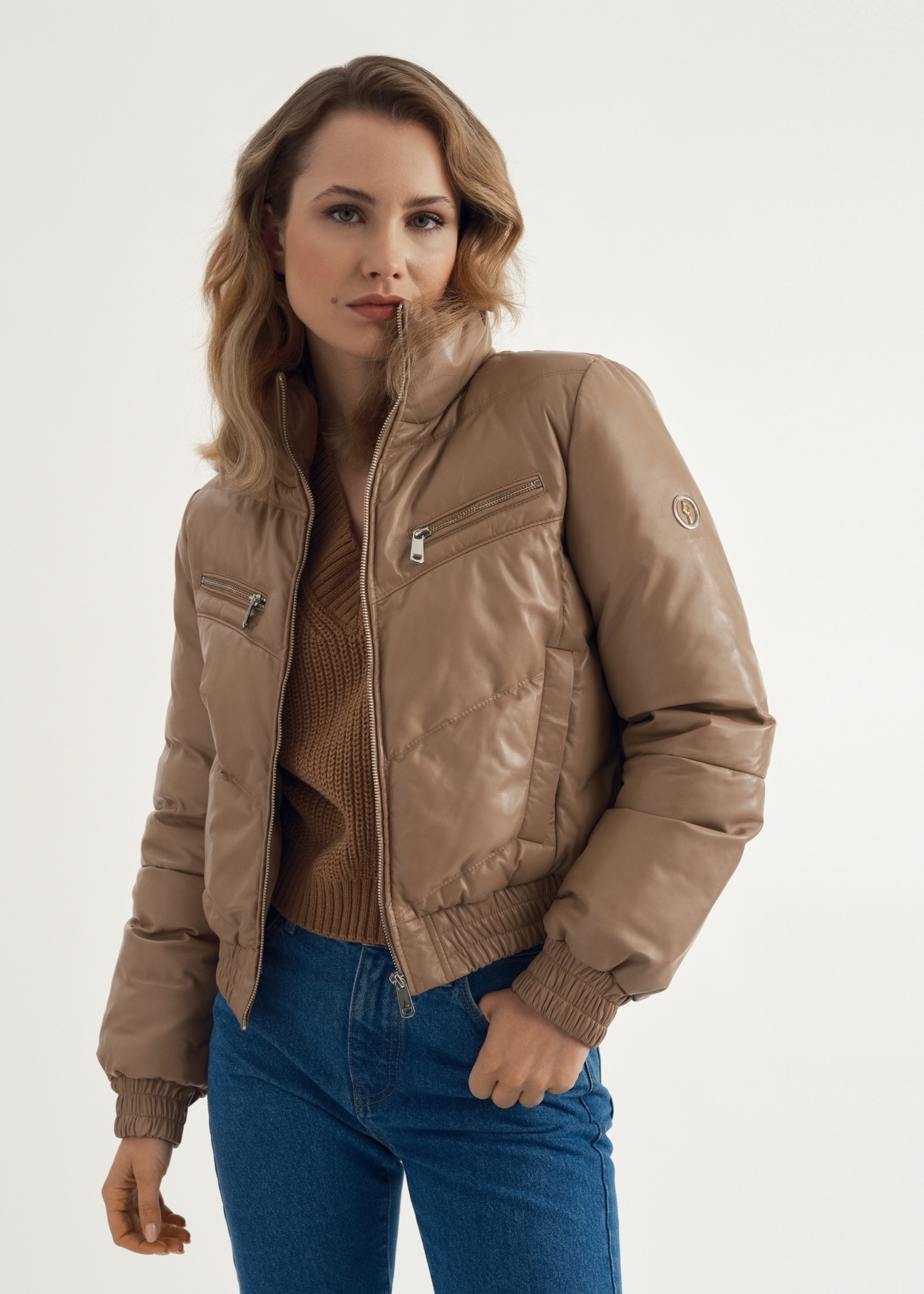 Women's leather bomber with high collar KURDS-0446-3333(Z23)-02