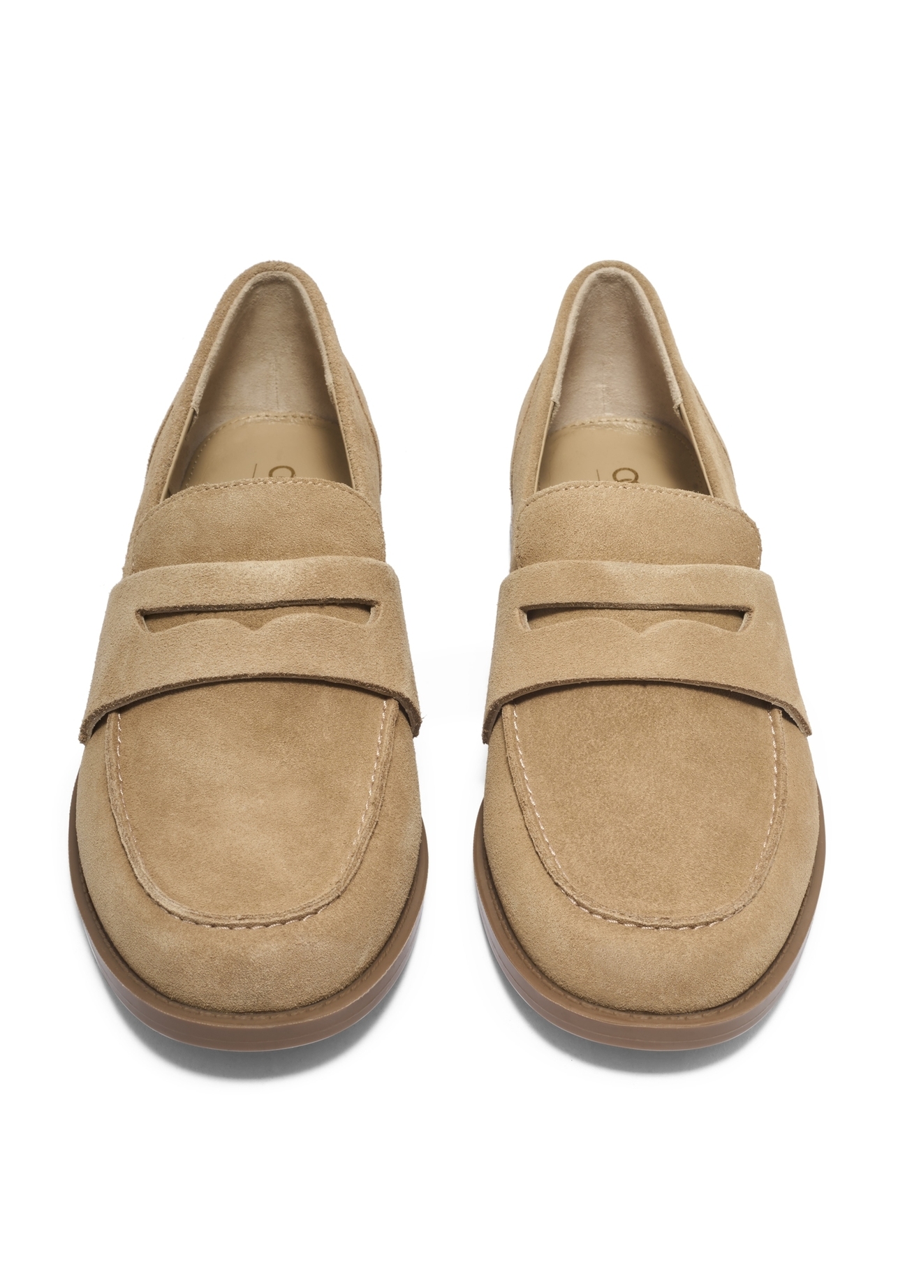 Women's beige suede moccasins BUTYD-1299-1B(Z26). Front view on a white background.