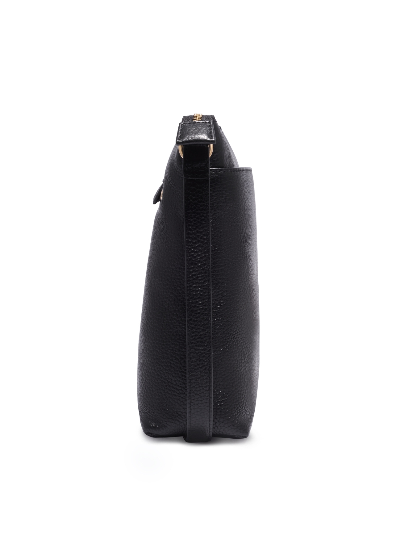 Black women's handbag made of natural pea leather TORES-1425-9I(Z26), side view of the product on a white background.