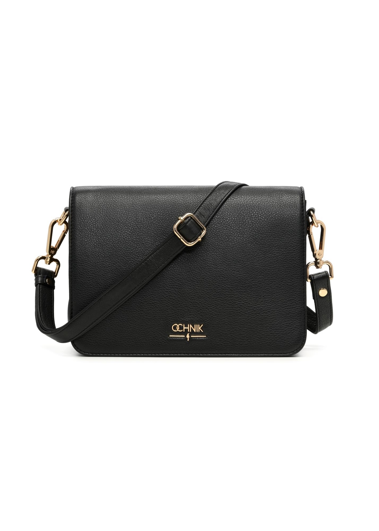 Women's black leather messenger bag TORES-1316-99(Z26) - front product view, on a white background.