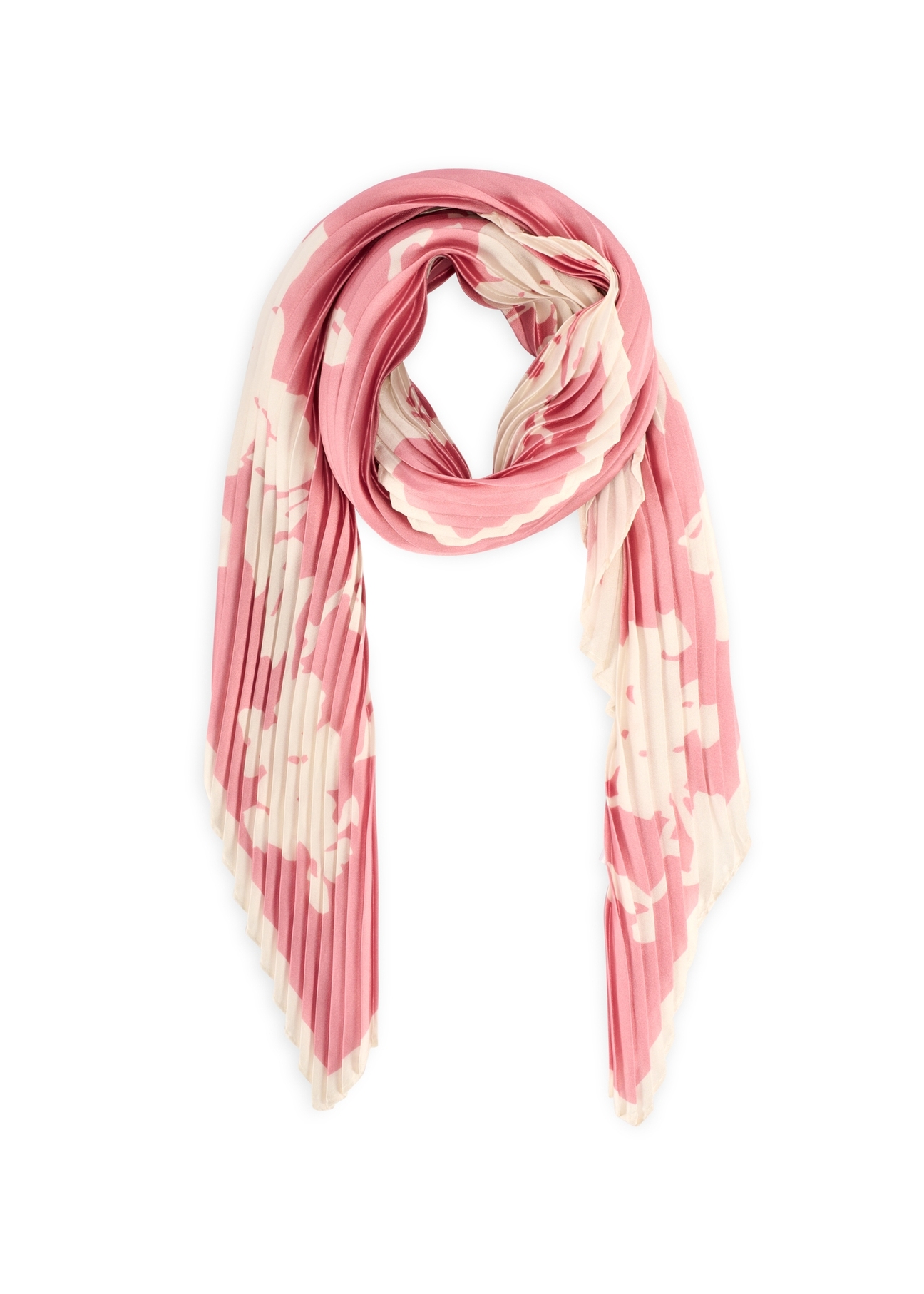 Pink women's scarf with logo SZADT-0192-5P(W26) - front product view, on white background.