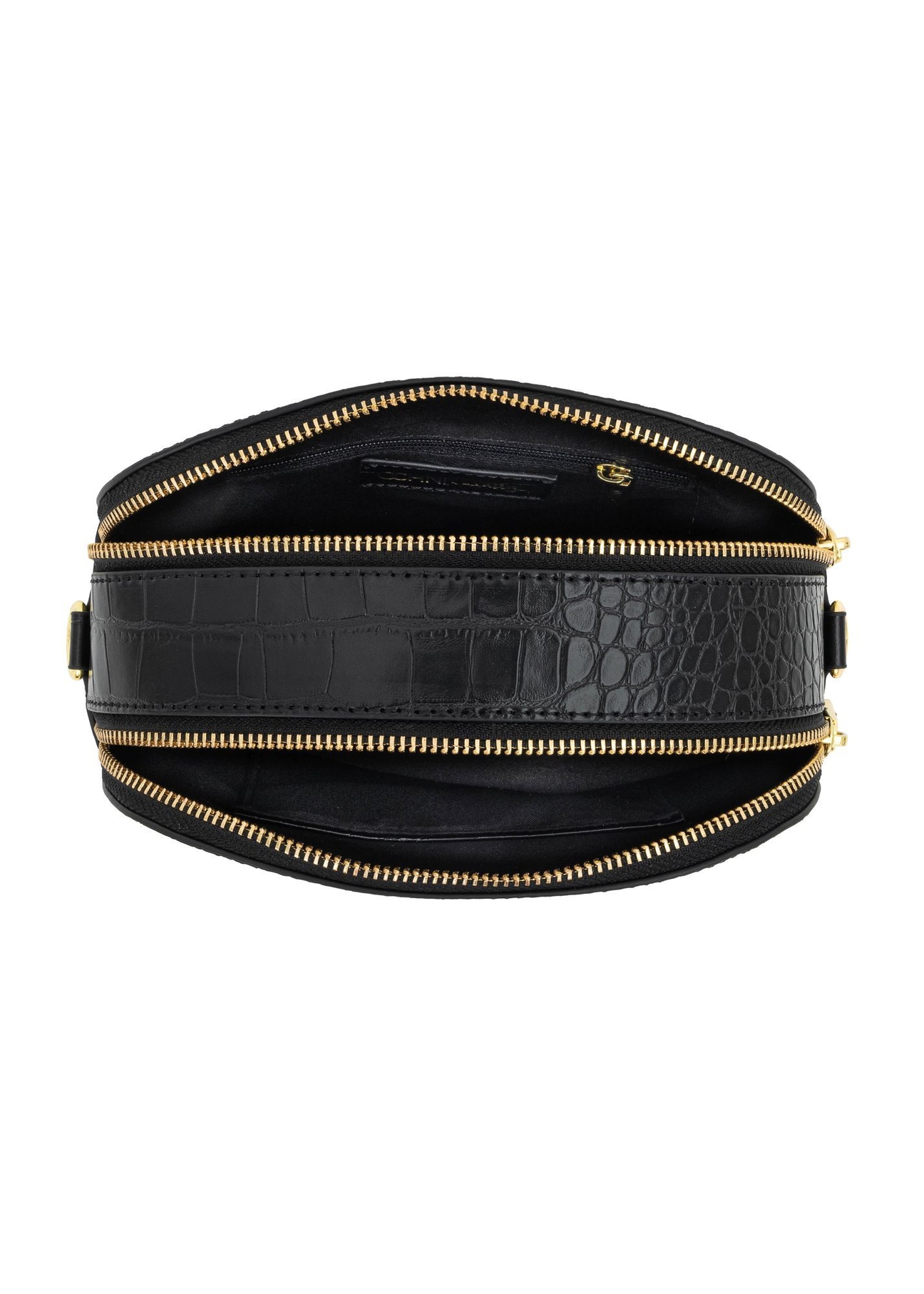 Black women's croco handbag TOREC-0036E-97(Z25), view of the inside of the product on a white background.