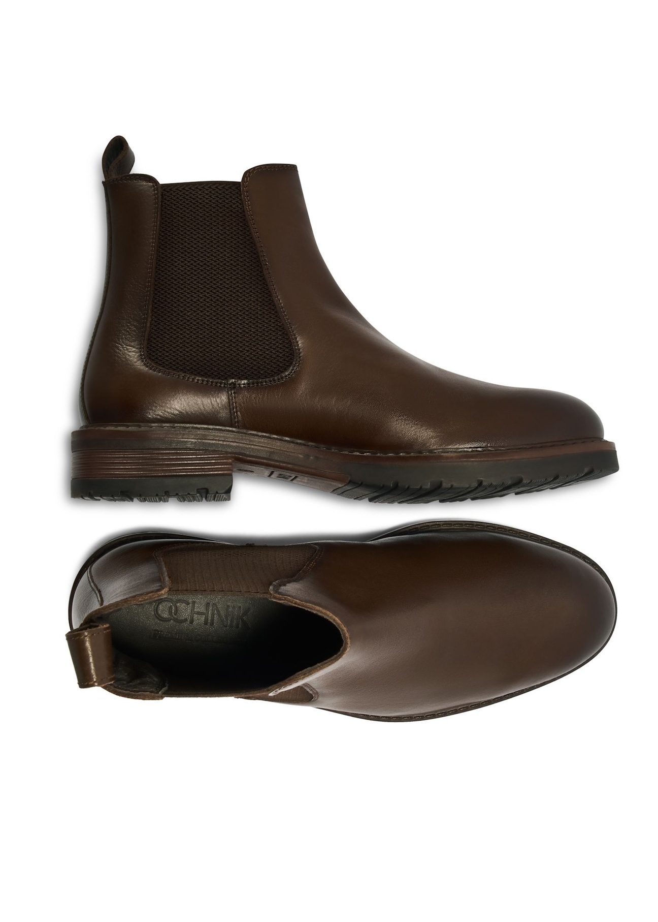 Men's brown leather Chelsea boots BUTYM-0521-1I(Z26), product view from above on white background.
