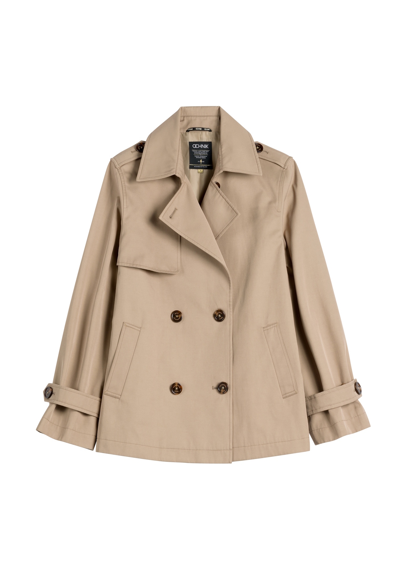 Beige women's short jacket KURDT-0556-1C(W26), front product view on white background.