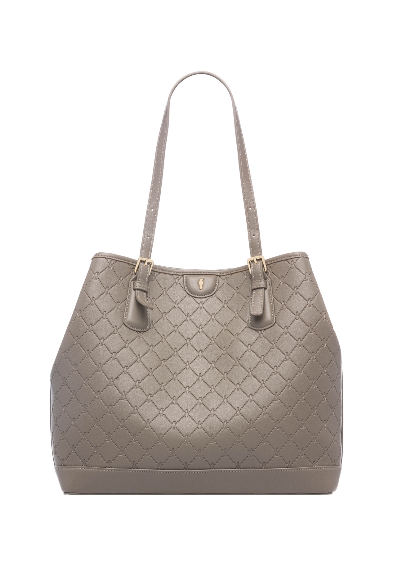 Light brown shopper bag with monogram TOREC-1181-1K(W26), front product view on white background.