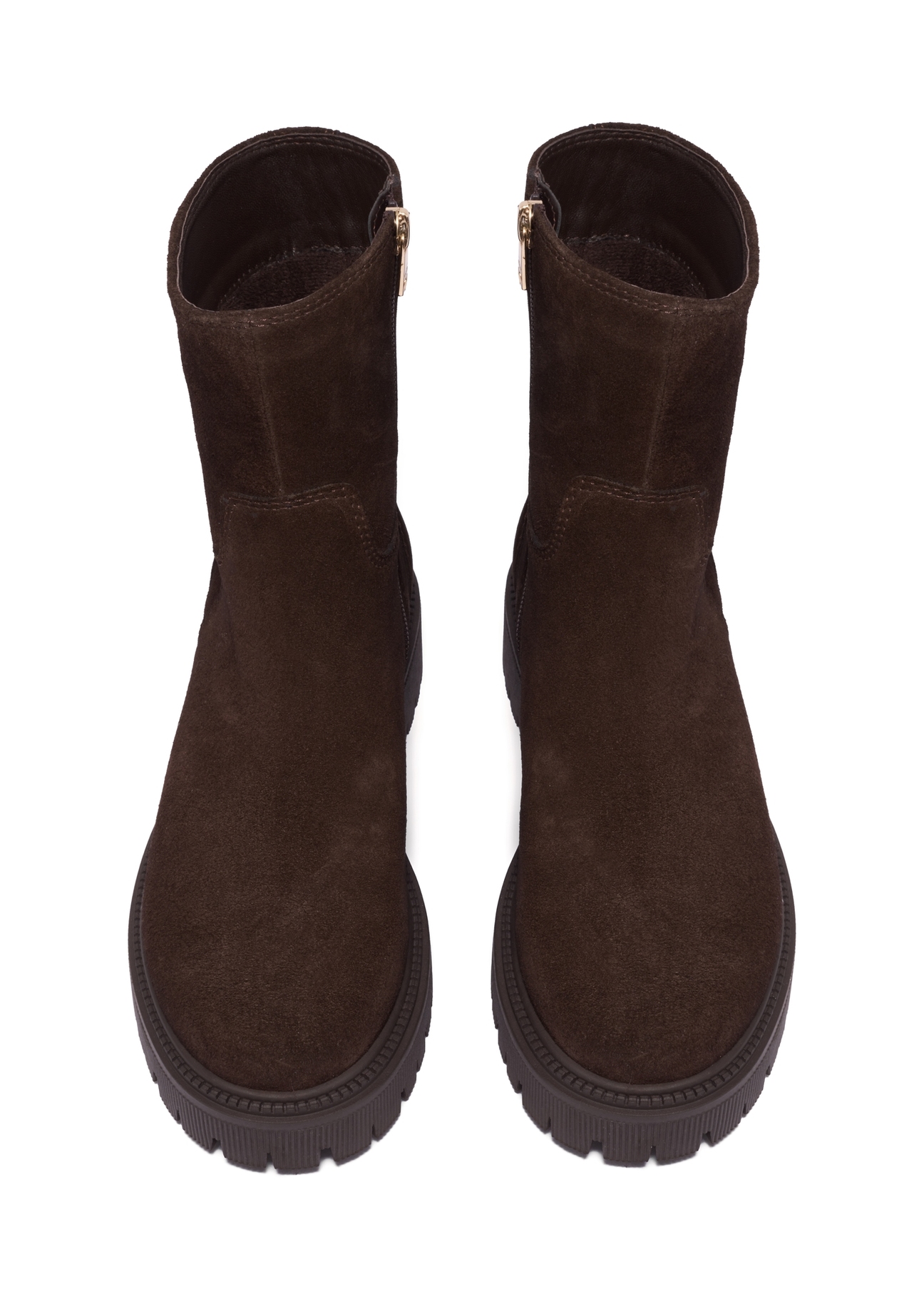 Dark brown suede women's ankle boots BUTYD-1282-1I(Z26), front product view on white background.