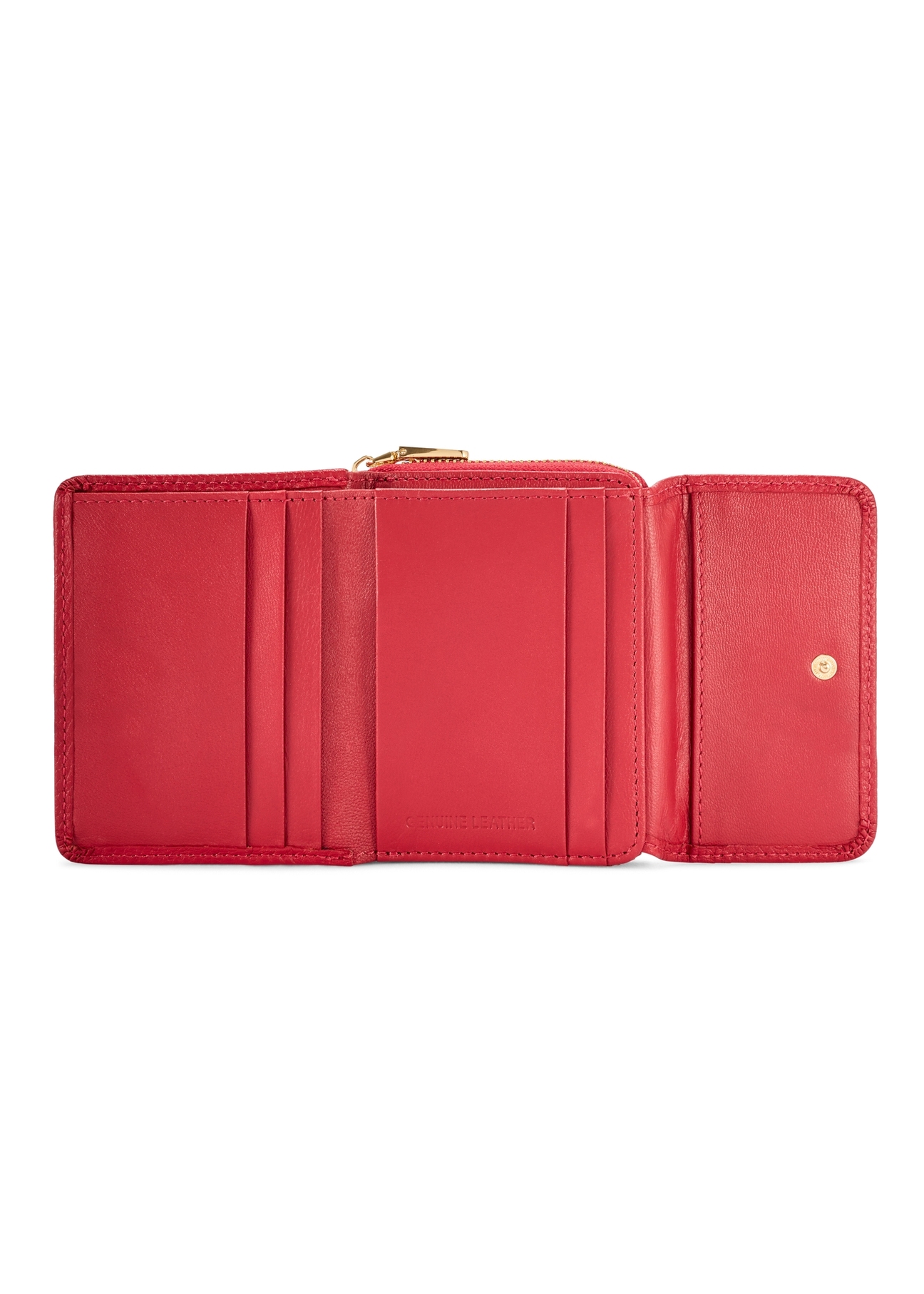 Small red leather women's wallet PORES-0802R-4B(W26), product view inside on white background.
