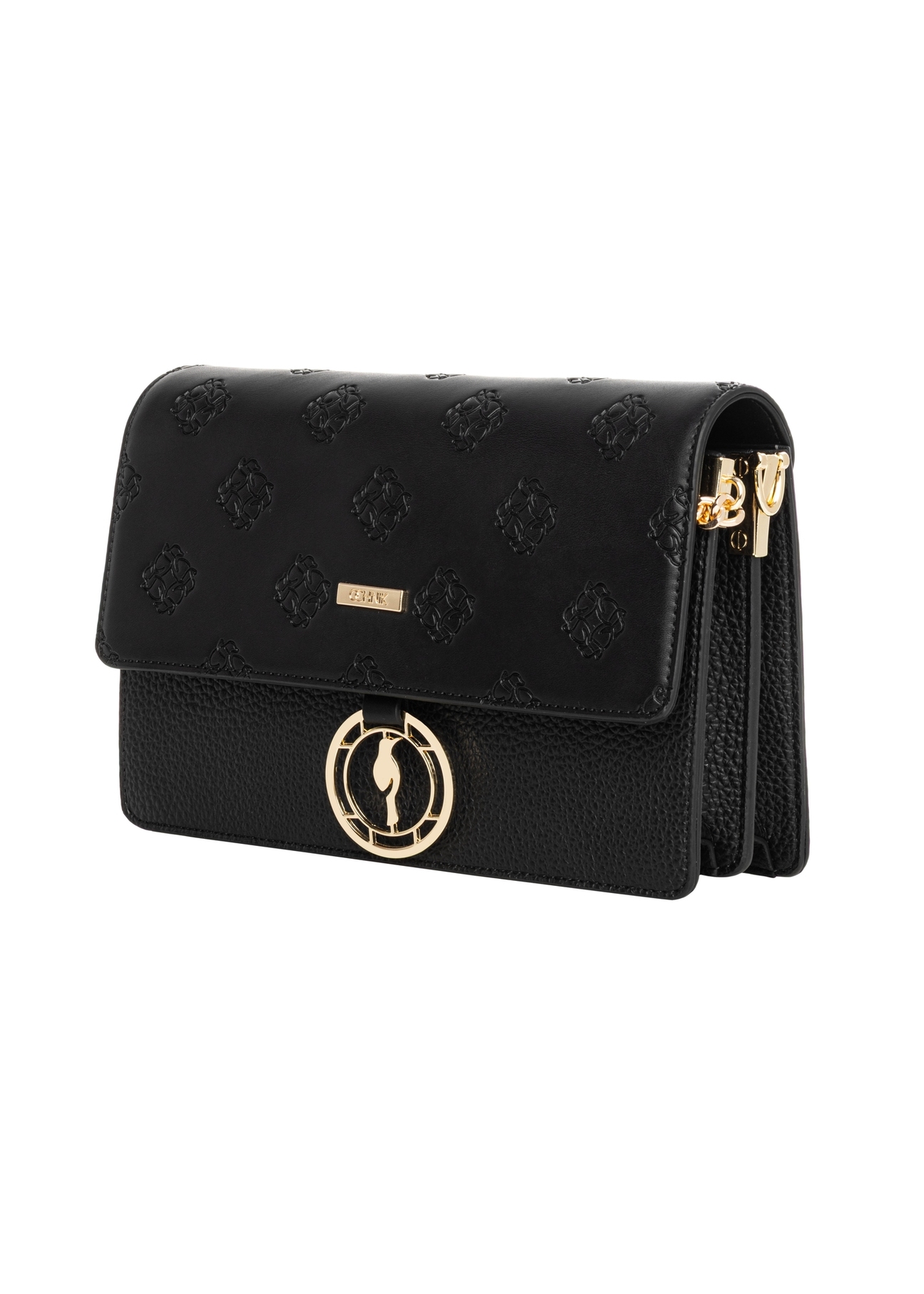 Black women's handbag with monogram TOREC-0536C-9P(W26), diagonal product view on a white background.