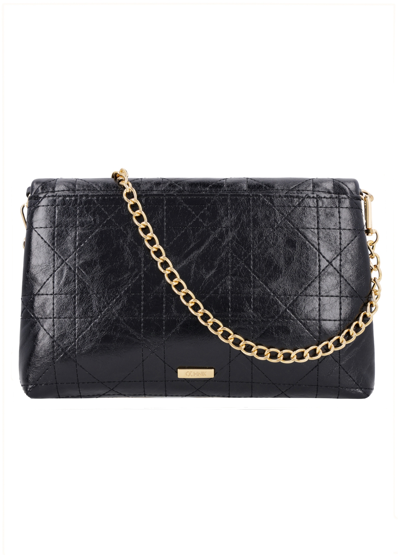 Black women's handbag with chain TOREC-1335-9F(Z26), product view from the front on a white background.