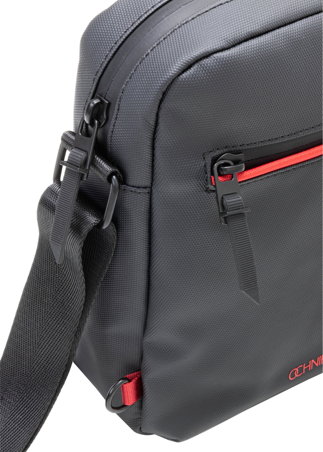 Black men's bag TORMN-0400-9J(W26), close-up of the product detail on a white background.