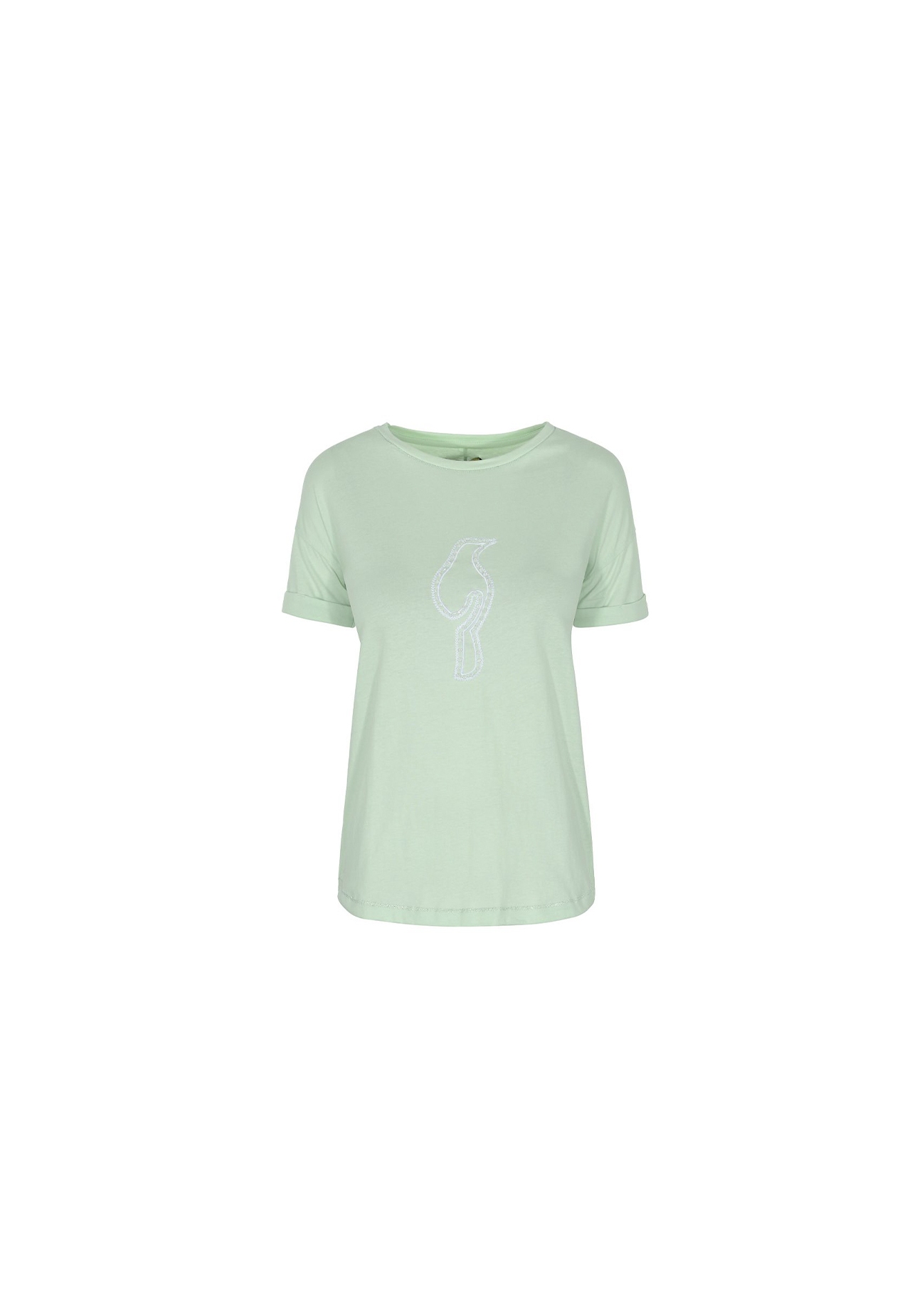 Pistacjowy T-shirt damski z wilgą TSHDT-0026-50(W19)-01