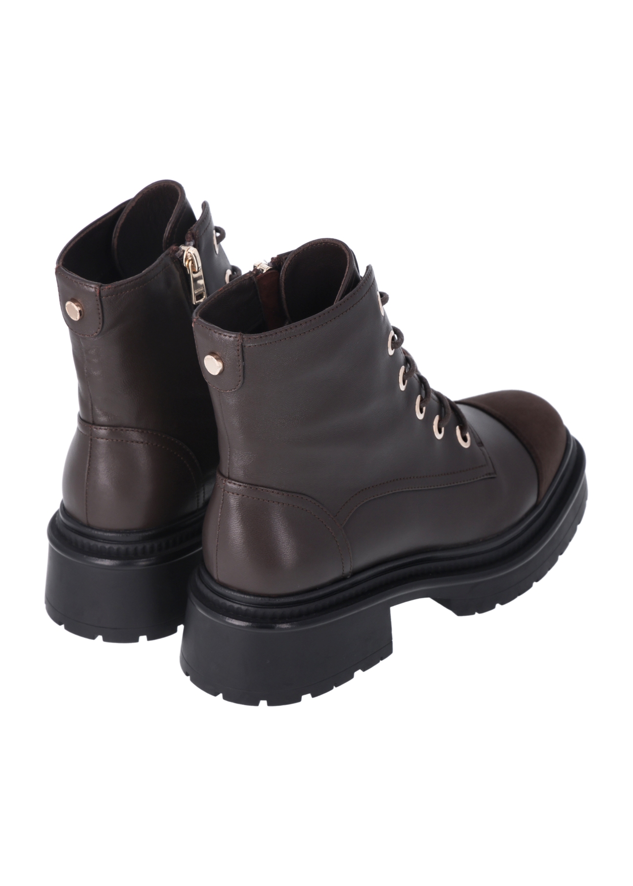 Dark brown women's ankle boots BUTYD-1343-1I(Z26), product view from the back on a white background.