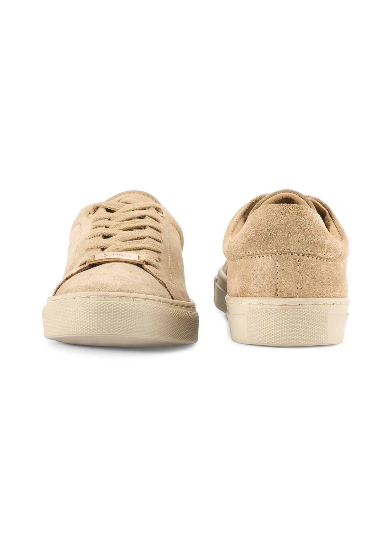 Women's suede beige sneakers BUTYD-1068-82(Z25) - front product view on white background.