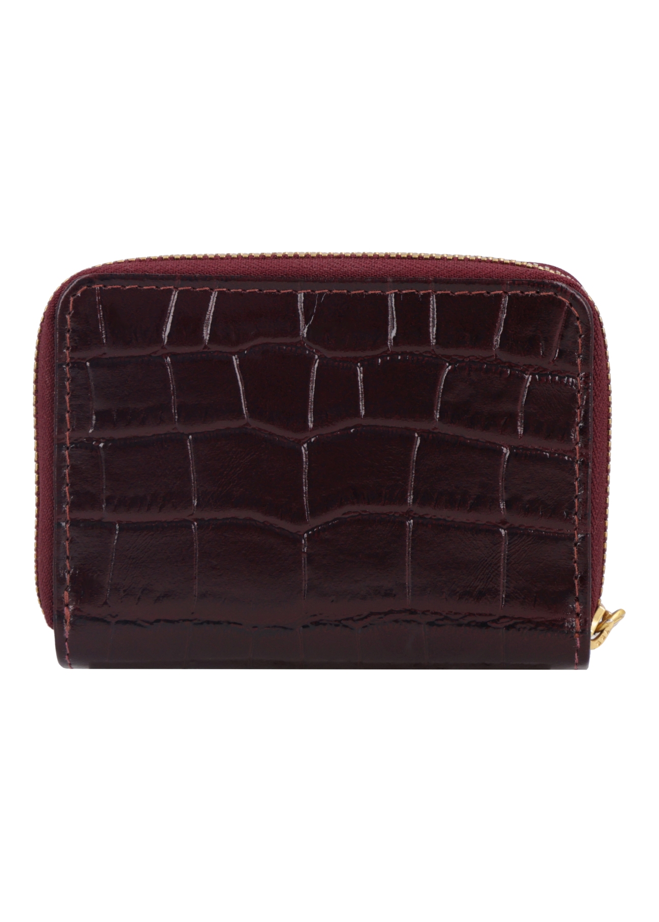 Burgundy women's croco wallet PORES-0888B-4D(Z26), back view of the product on a white background.