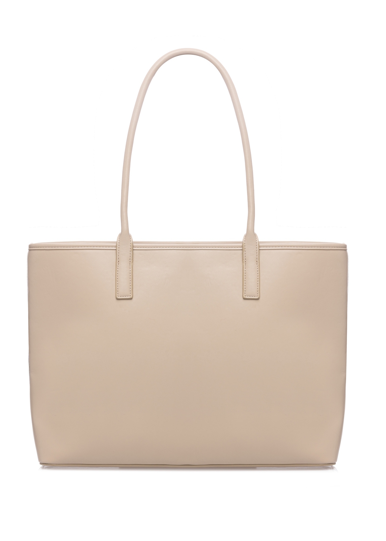 Large light beige women's handbag with braid TOREC-1168-1A(W26), product view from the back on a white background.