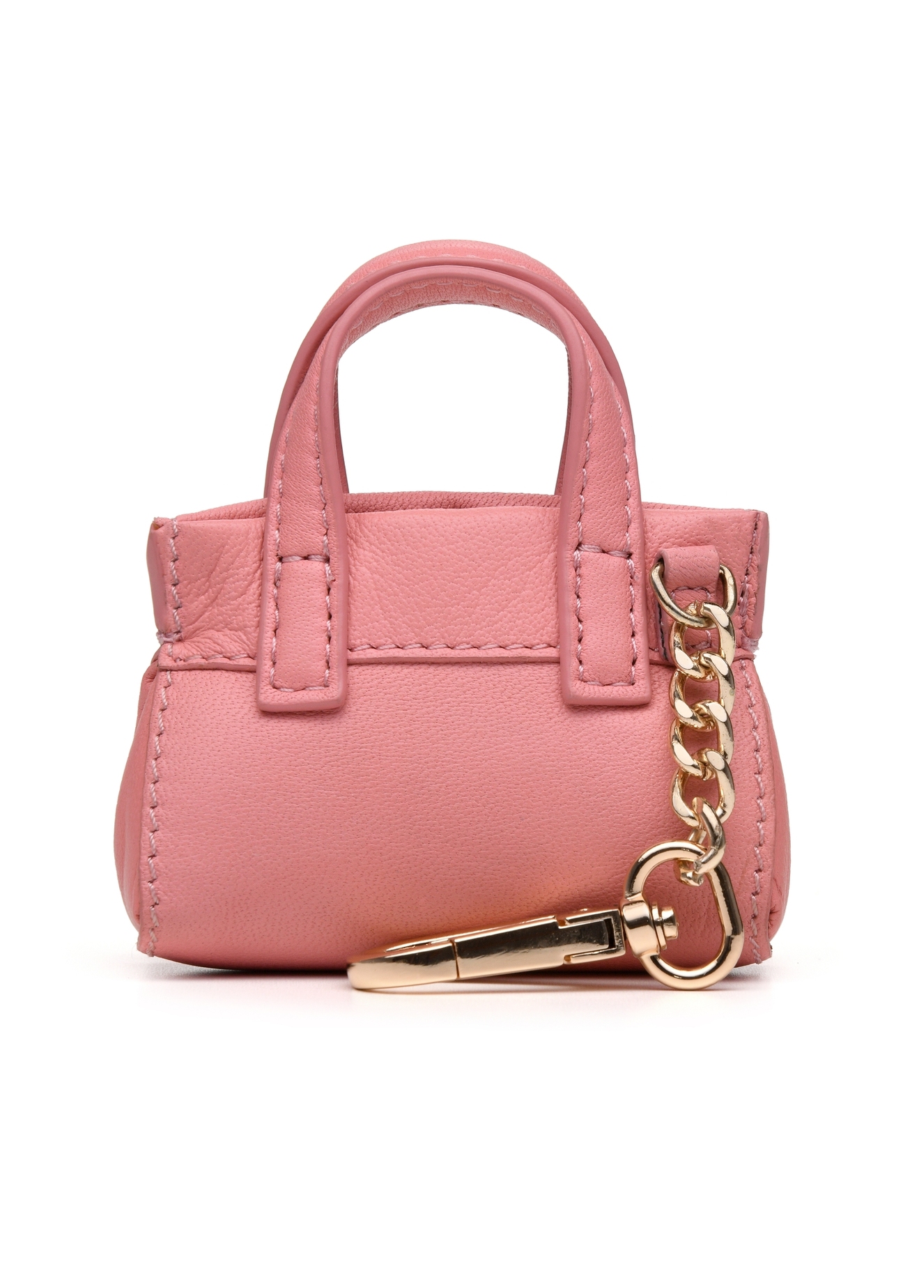 Pink leather bag-shaped keychain BRELOK-0214-31(Z25), back view of the product on a white background.