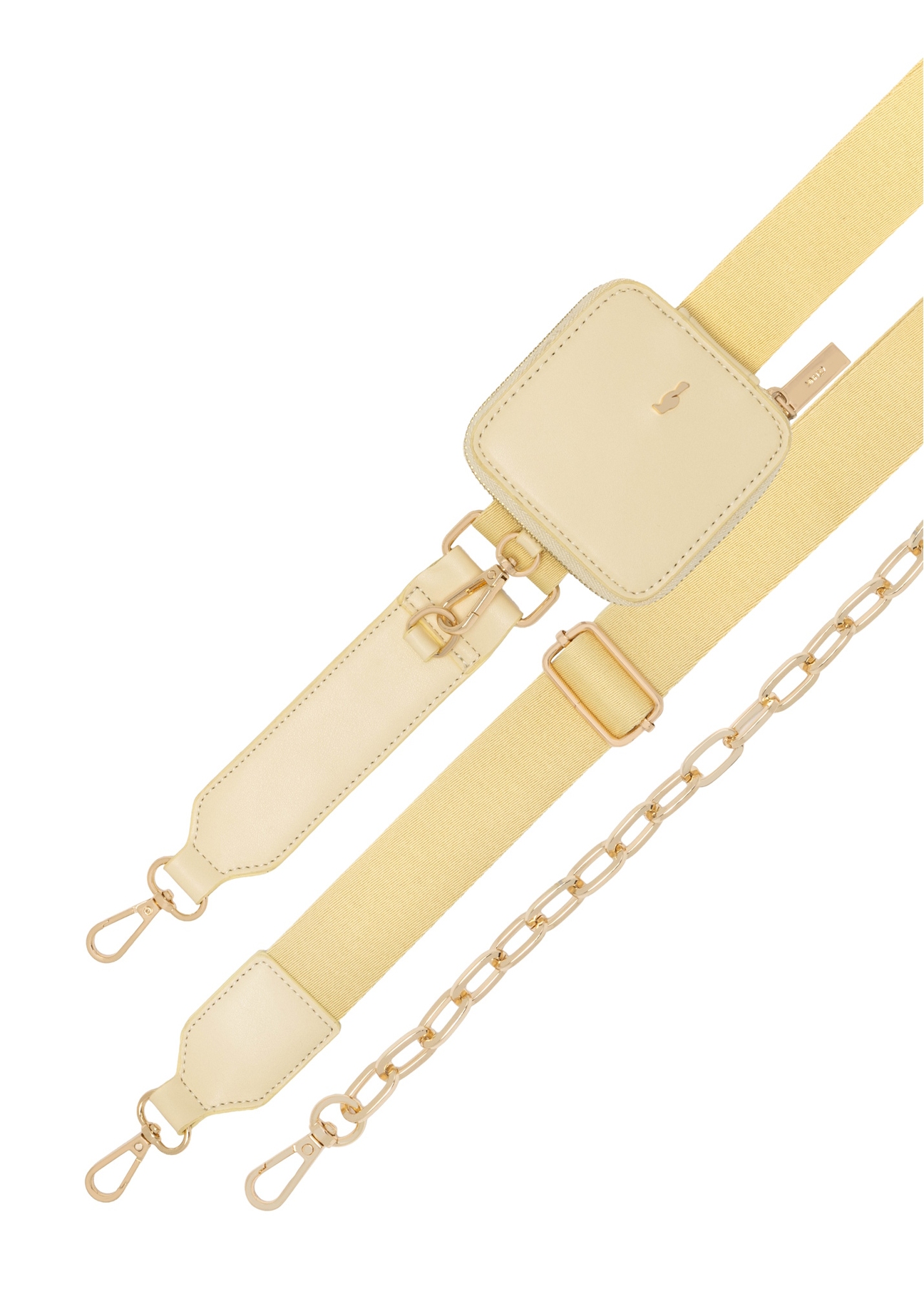 Light yellow women's messenger bag with chain TOREC-0767-2A(W26), view of the product strap on a white background.