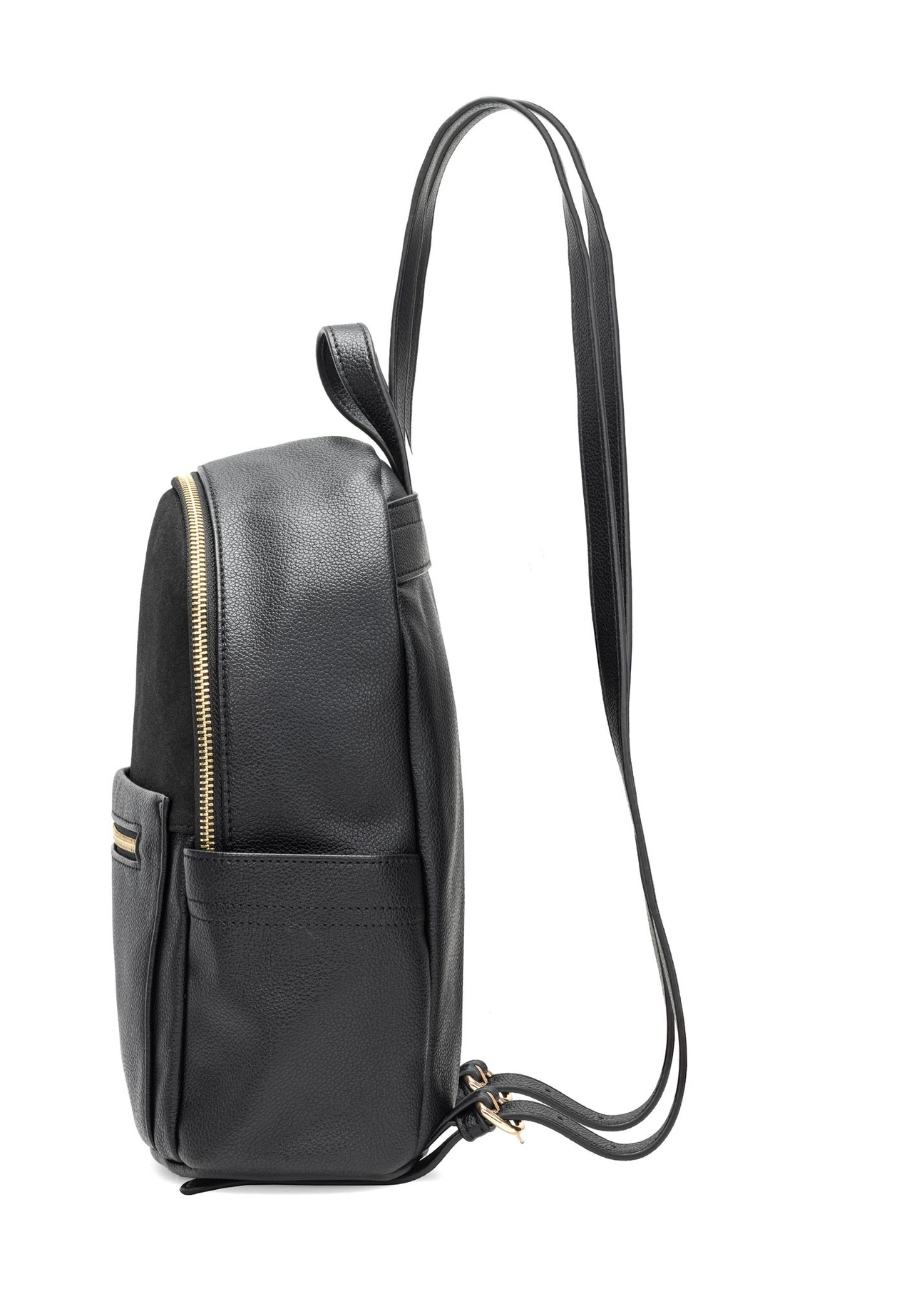 Black women's backpack TOREC-1125-99(W26) - side view of the product, on a white background.