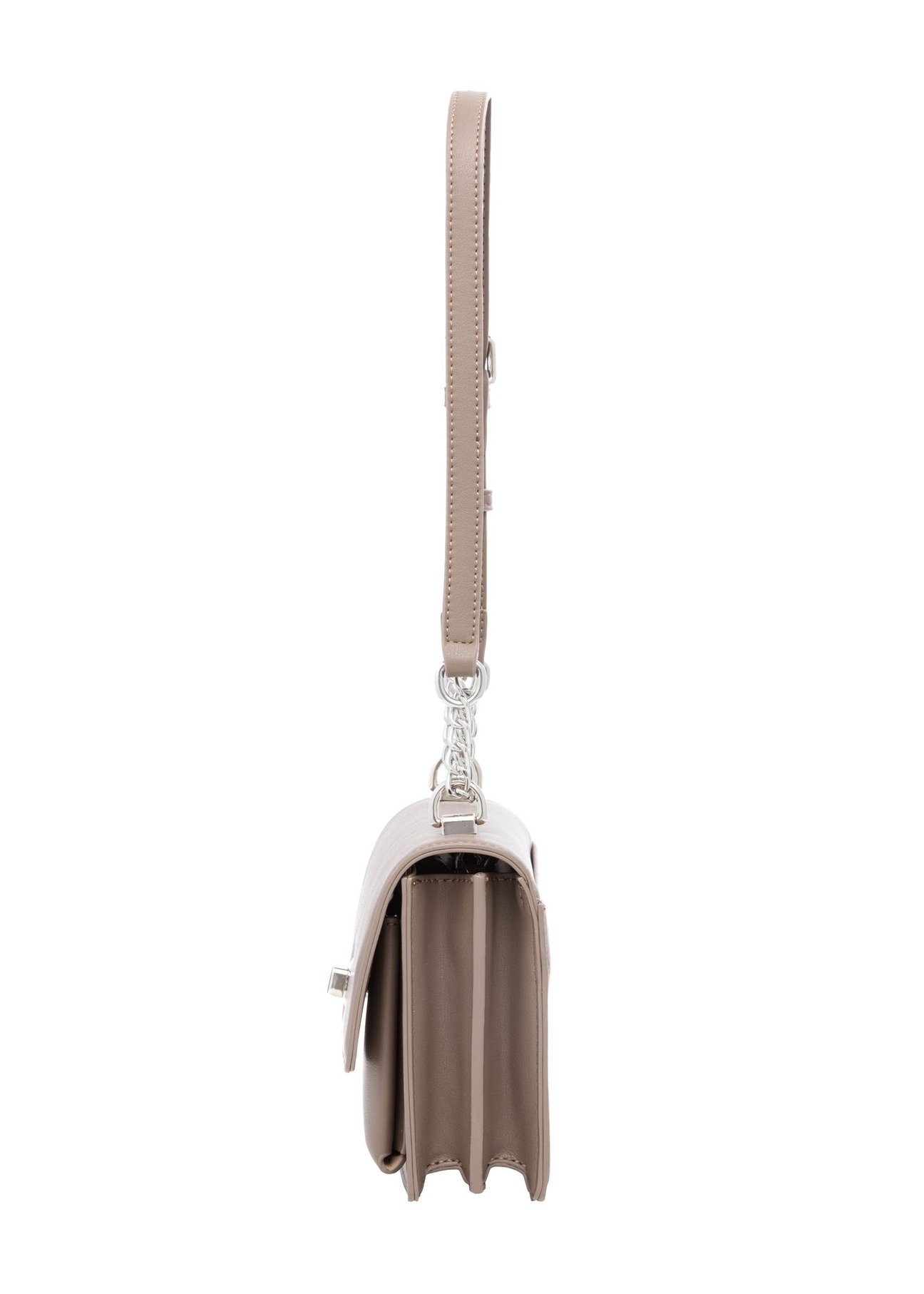 Small women's handbag with an elegant clasp in cool beige color TOREC-1322-1K(Z26) - side view of the product, on a white background.
