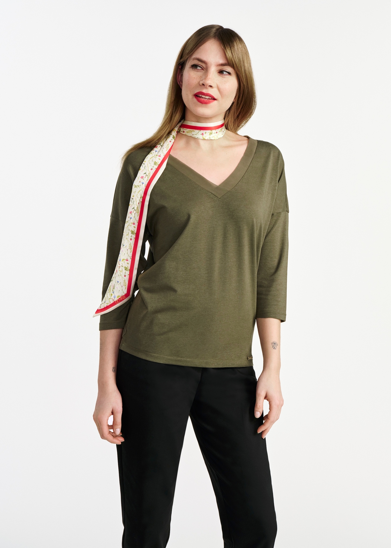 Khaki women's blouse BLUDT-0156-55(W25)-01