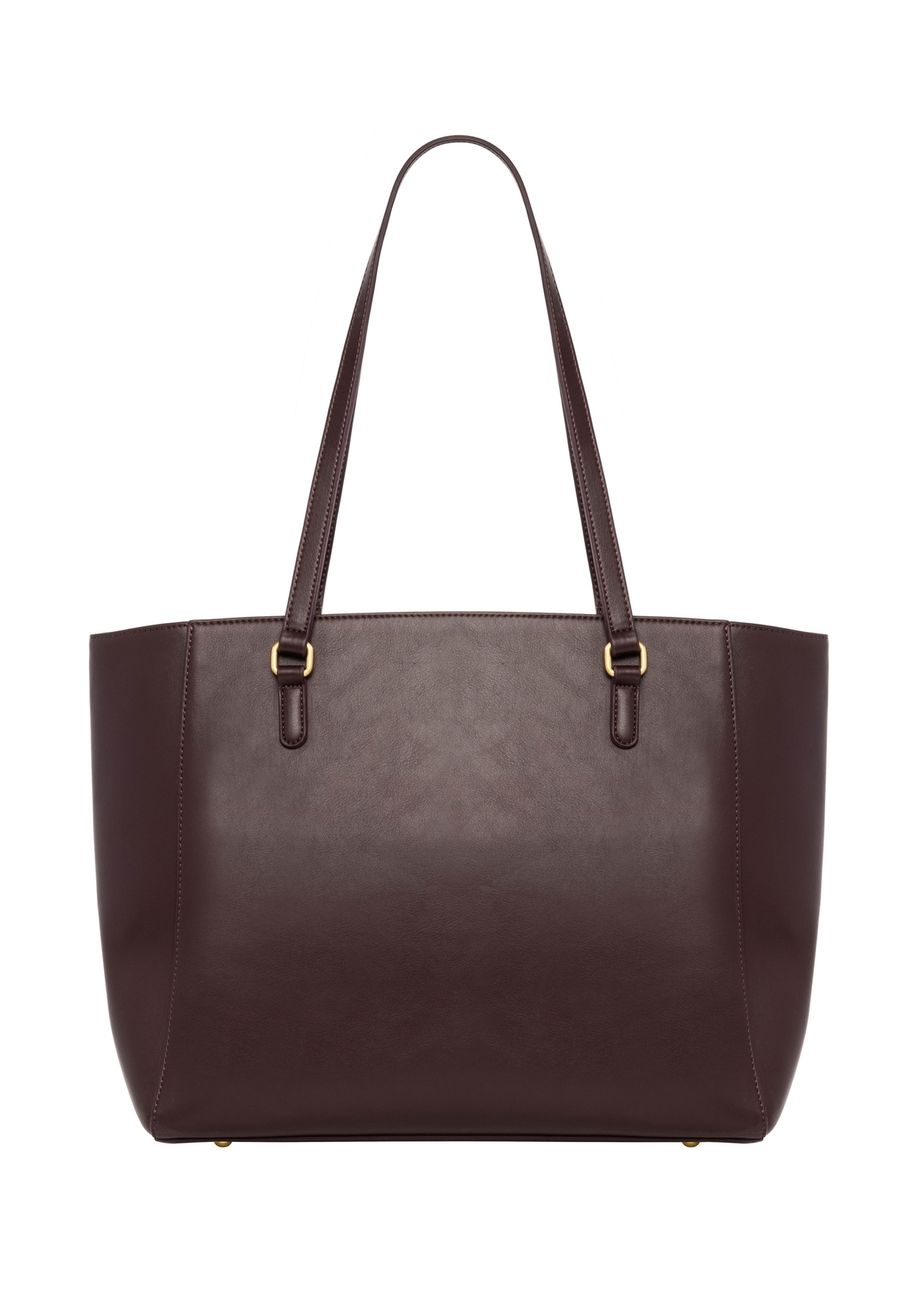 Burgundy women's shopper bag with monogram TOREC-1291-4P(Z26), product view from the back on a white background.