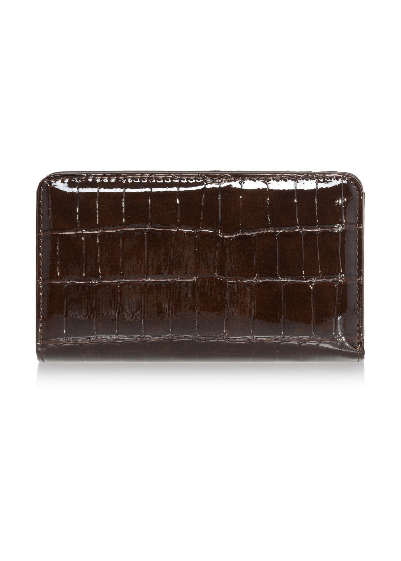 Brown women's croco wallet POREC-0353A-90(Z25) - product view from the back on a white background.