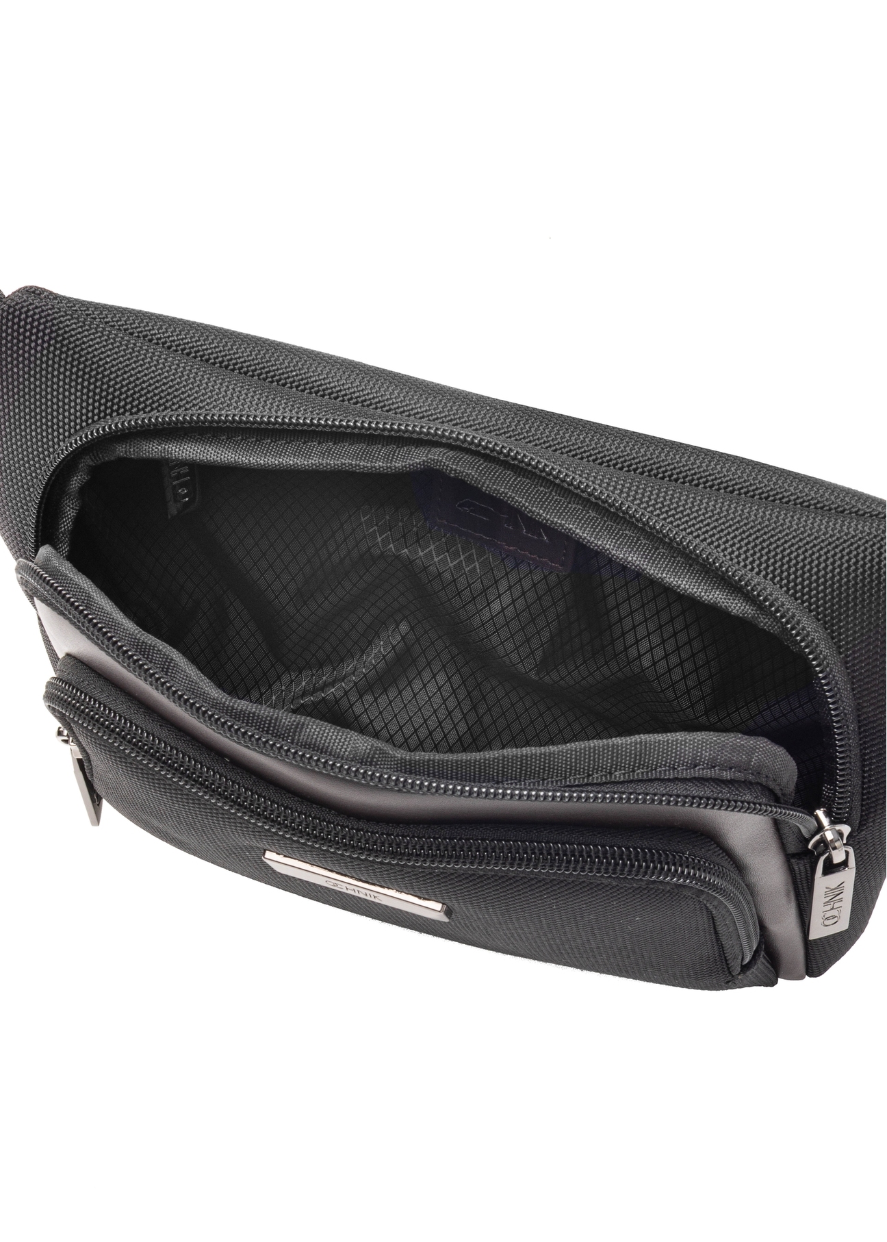 Black men's waist bag TORMN-0380-98(Z25), product view from the inside on a white background.