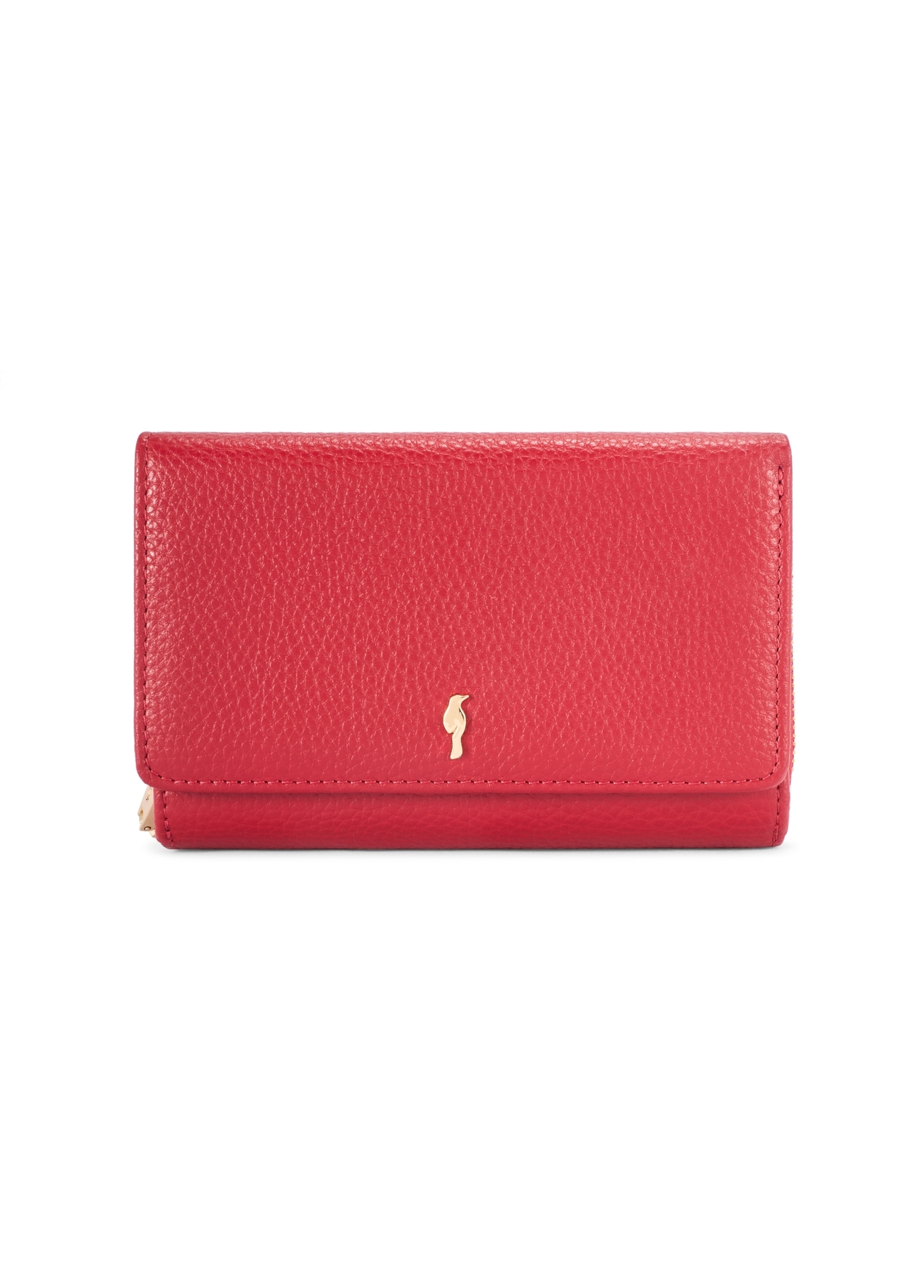 Large red leather women's wallet PORES-0801R-4B(W26), front product view on white background.