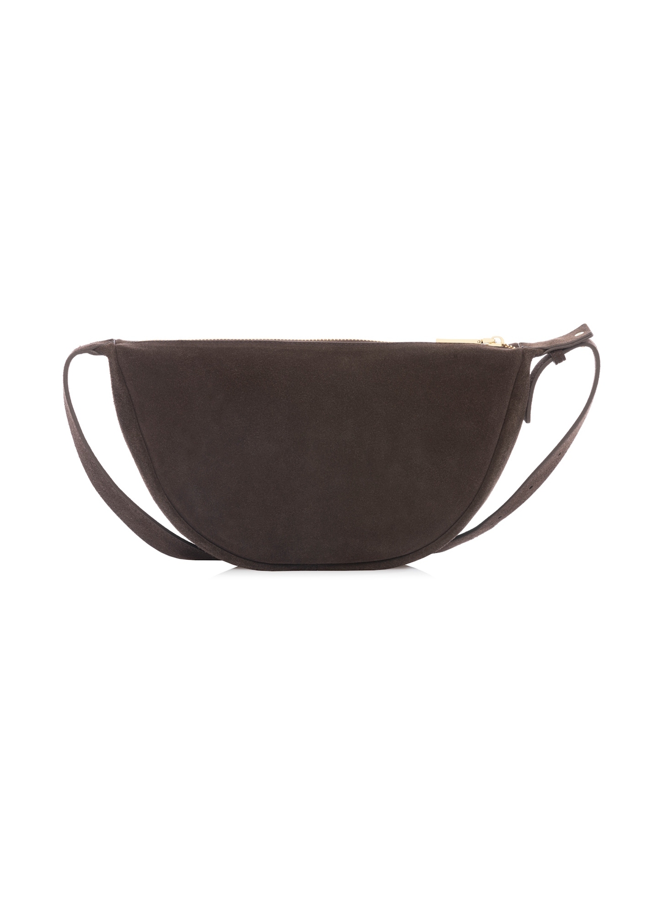 Dark brown leather semi-circular women's handbag TORES-1309-1I(W26), back view of the product on a white background.