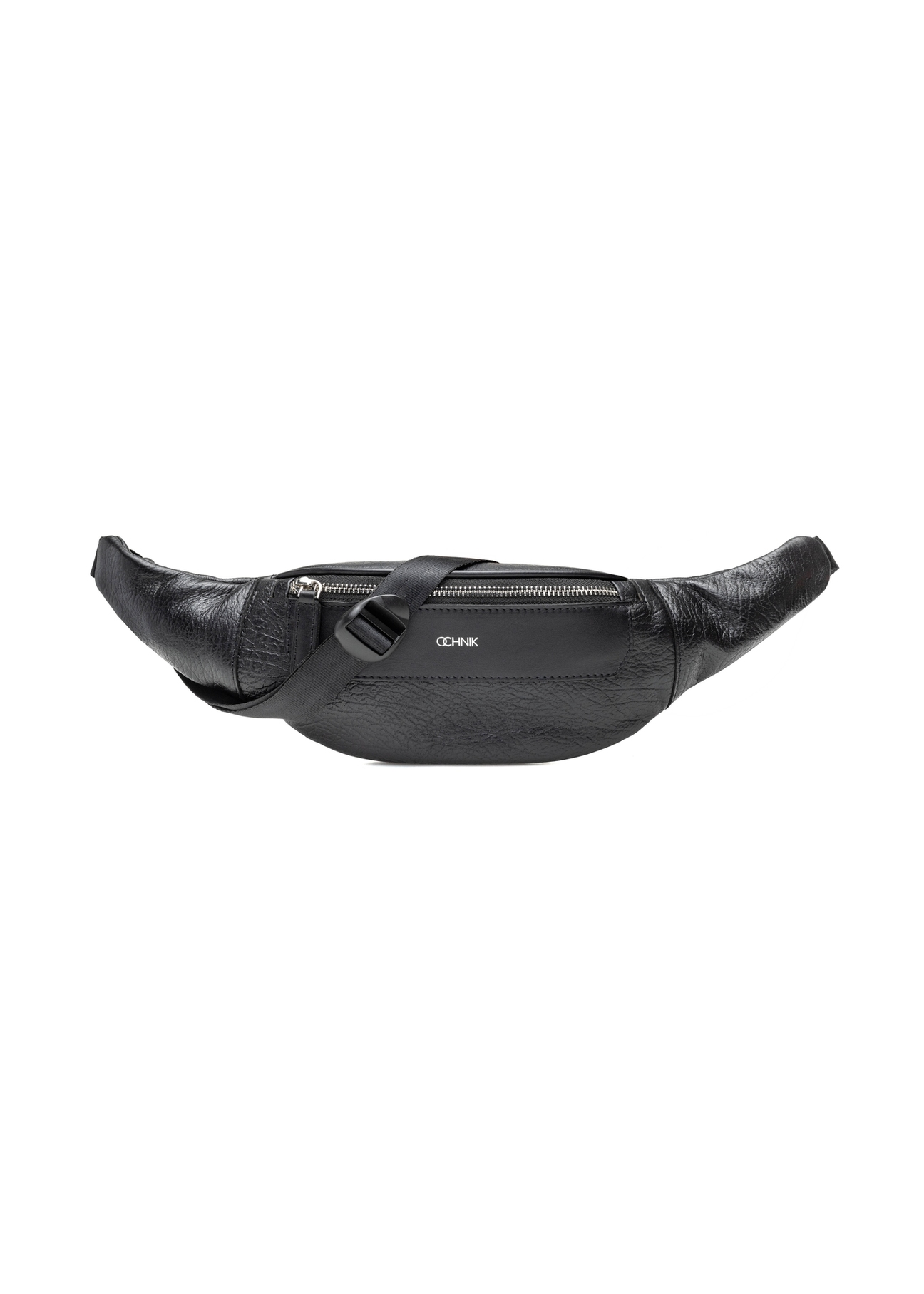 Men's black leather waist bag with logo TORMS-0295A-99(Z25) - front product view on white background.