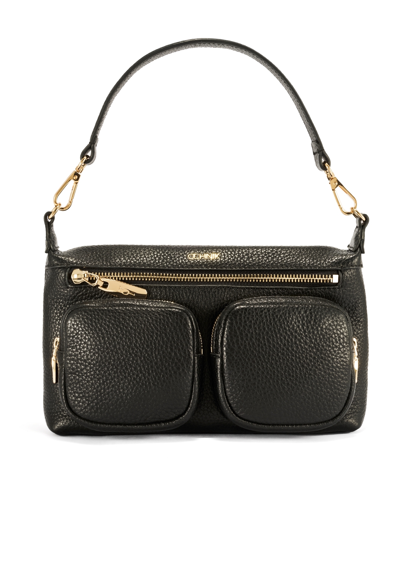 Black leather women's handbag TORES-1161-99(Z25), front view of the product on a white background.-02