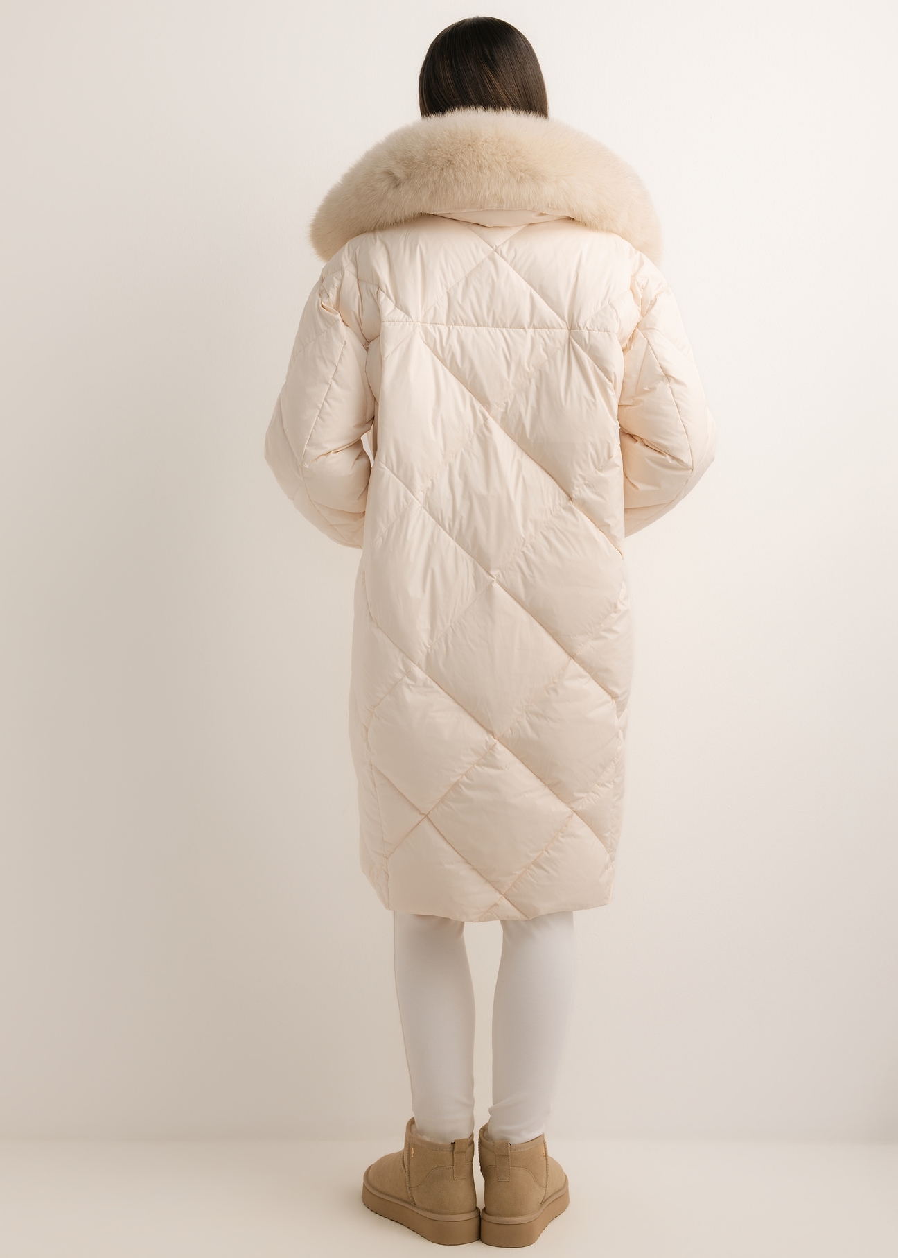 Cream women's winter jacket KURDT-0708-0C(Z26) – back view of the product on a white background. Full silhouette visible.