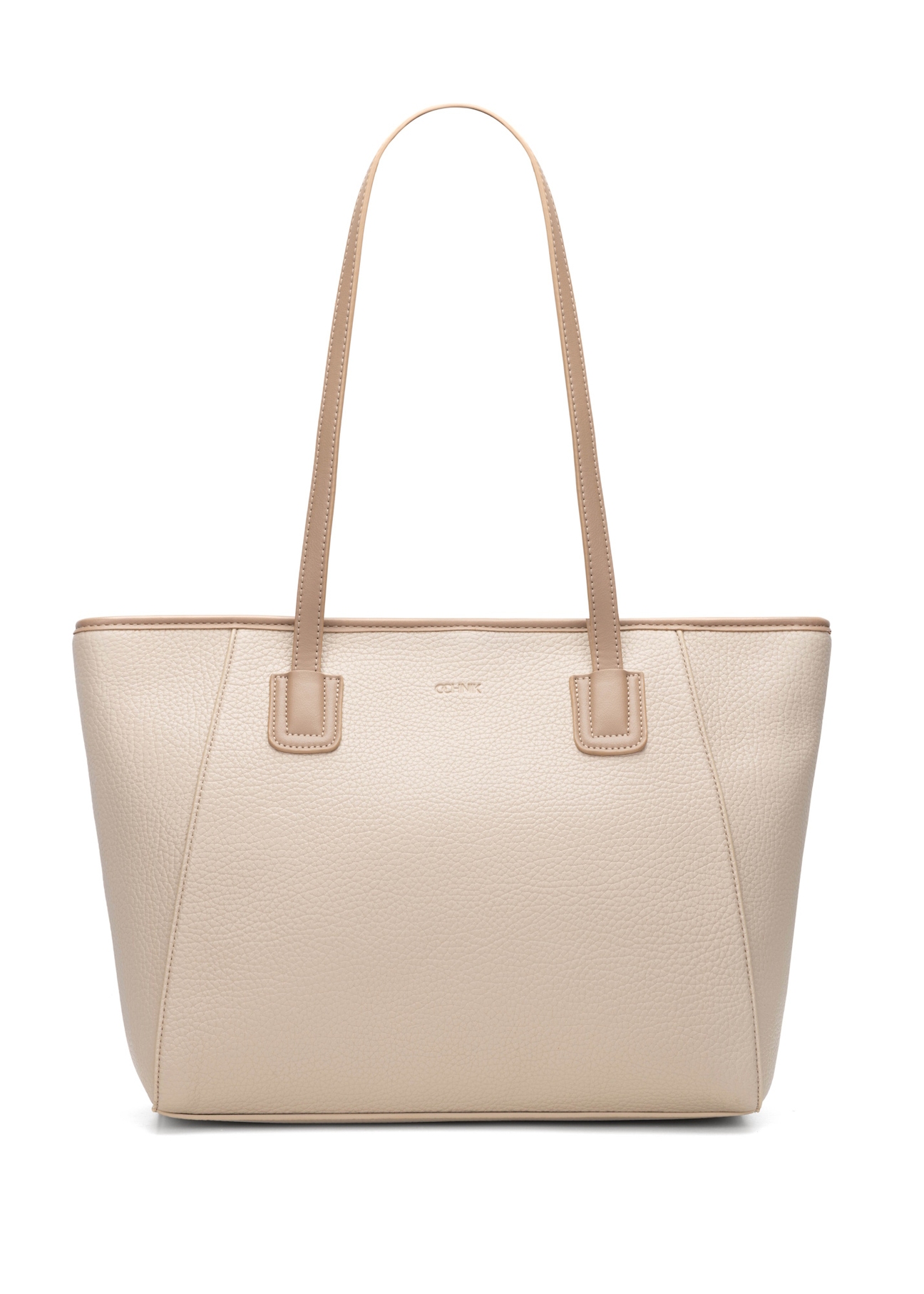 Beige women's shopper bag TOREC-1162-1D(W26), front product view on white background.